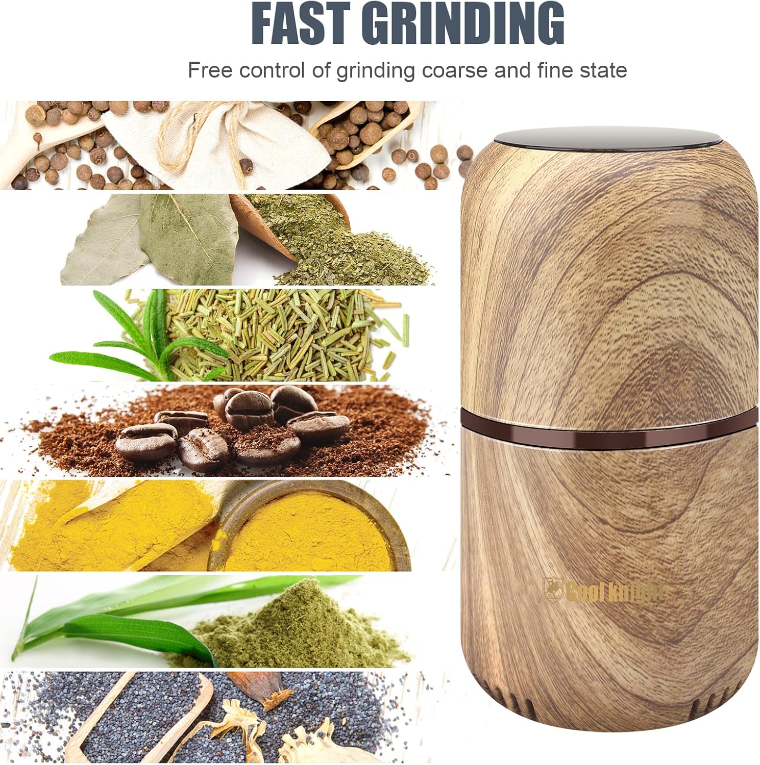 COOL KNIGHT Herb Grinder [large capacity/fast/Electric ]-Spice Herb Coffee Grinder with Pollen Catcher/- 7.5" (Black)