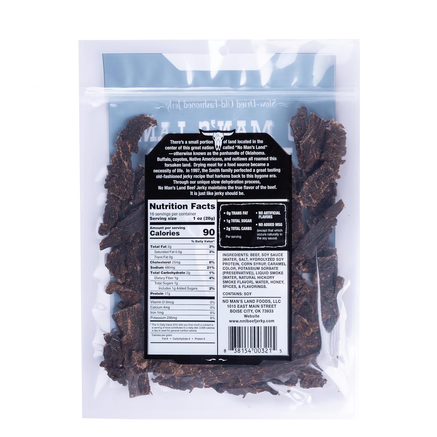 No Mans Land Slow-Dried Beef Jerky | Smoked & Seasoned Jerky Strips | High Protein, Low Carb Beef Snack | Gluten Free - MILD (16oz)