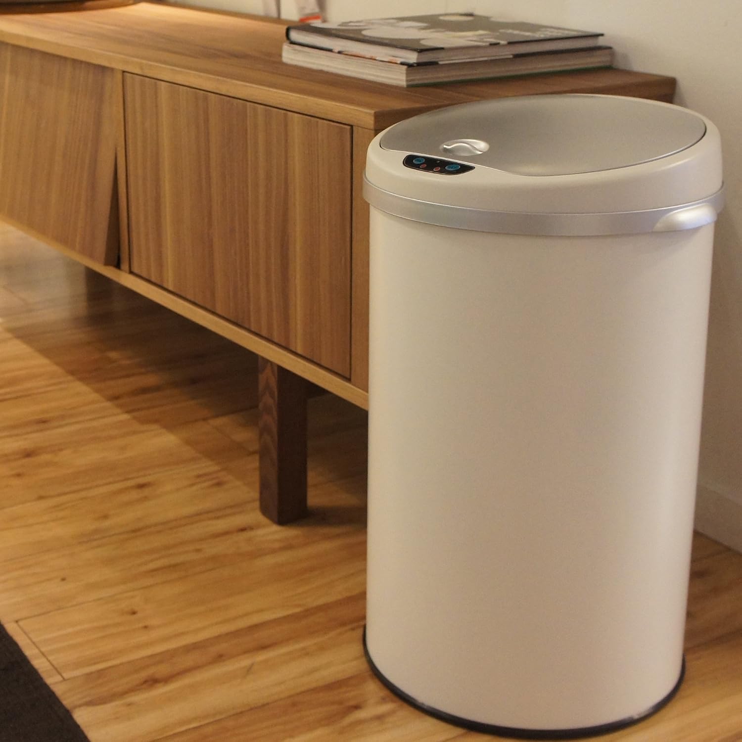 iTouchless 13 Gallon Touchless Sensor Kitchen Trash Can with Odor Control System, Brushed Stainless Steel, Round Garbage Bin for Home or Office - IT13RCB