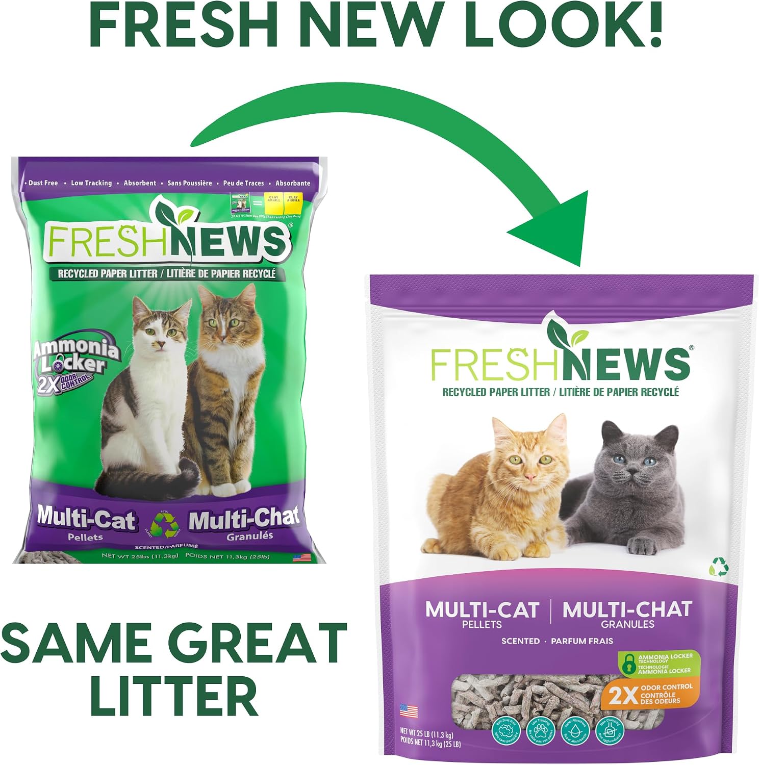 Fresh News Recycled Paper Original Pellet Cat Litter, 25 Pound, Non-Clumping, Unscented, Made in USA