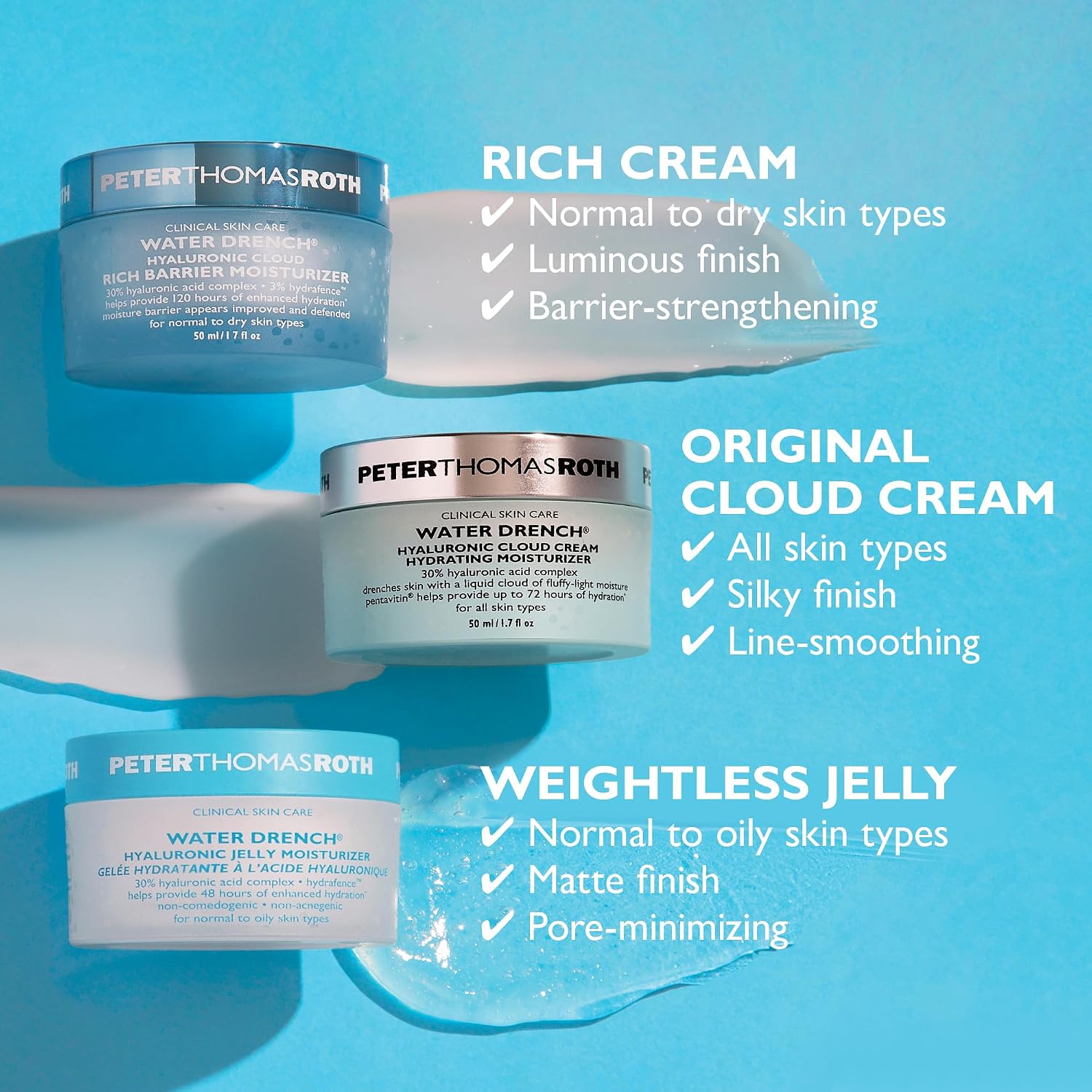 Peter Thomas Roth | Water Drench® Hyaluronic Jelly Refillable Moisturizer | Hyaluronic Acid Cloud Cream, For Normal to Oily Skin, Fragrance-Free