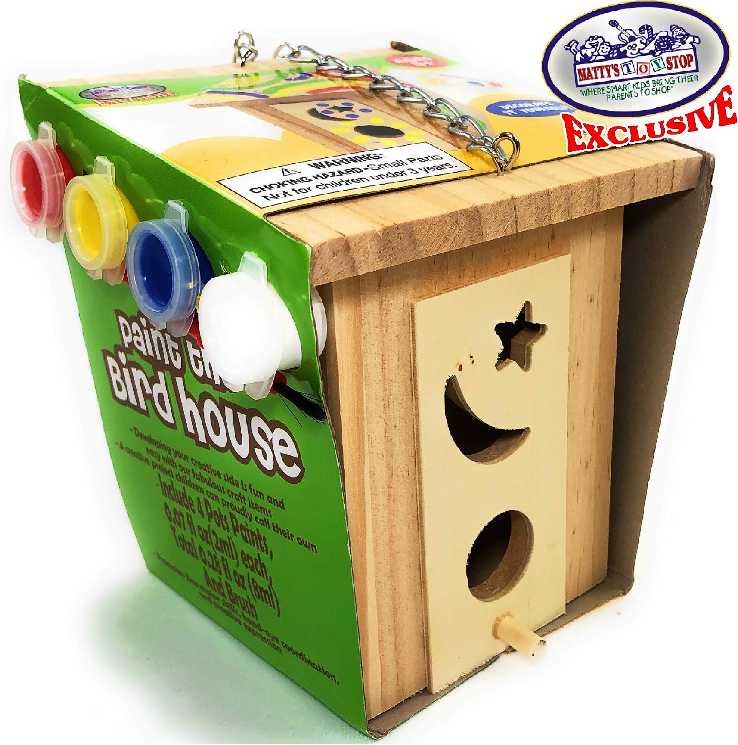 Matty's Toy Stop Paint Your Own Small Wooden Birdhouses (Includes Paints & Brushes) Gift Set Bundle - 3 Pack