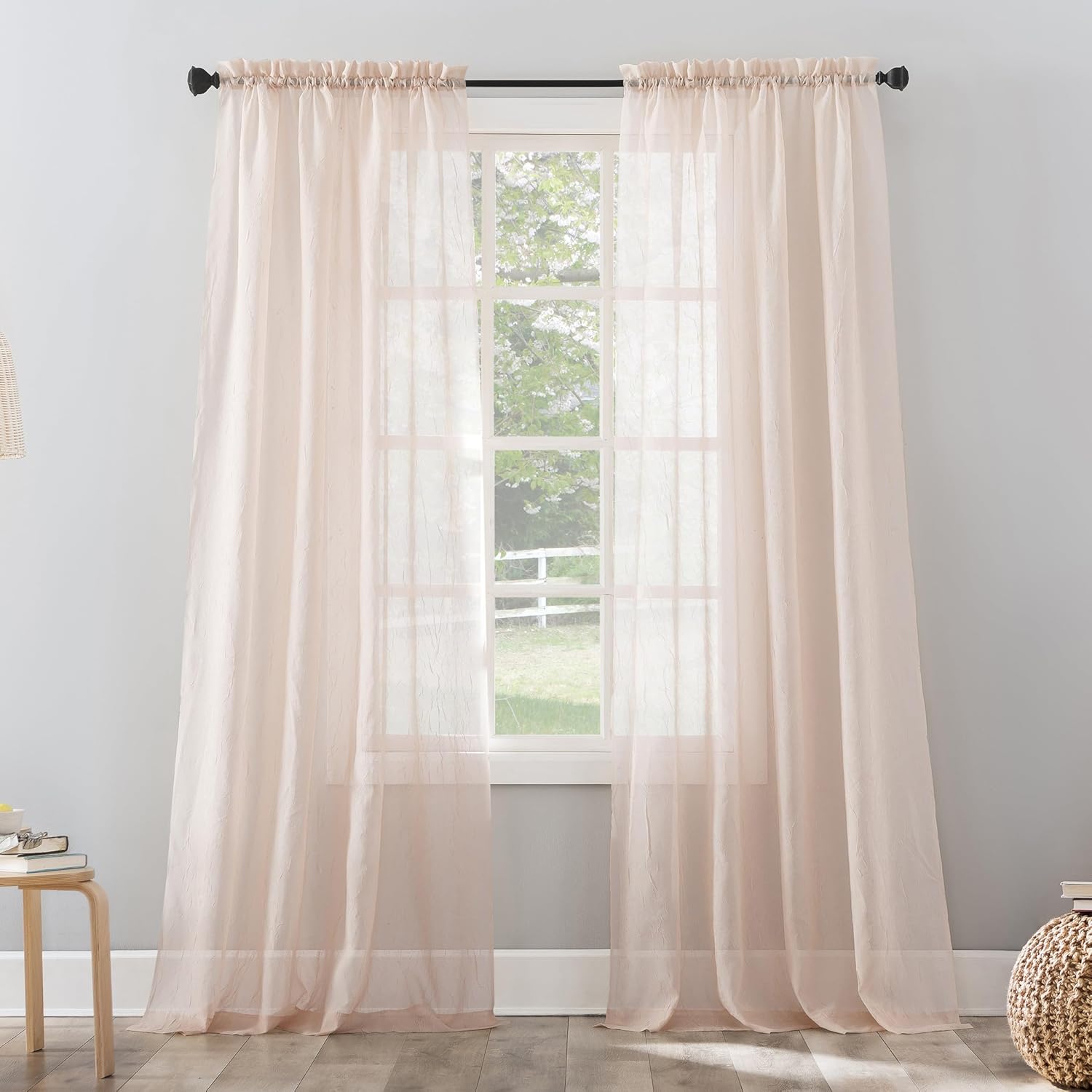 No. 918 Erica Crushed Sheer Voile Rod Pocket Curtain Panel, 51" x 108", Eggshell Off-White