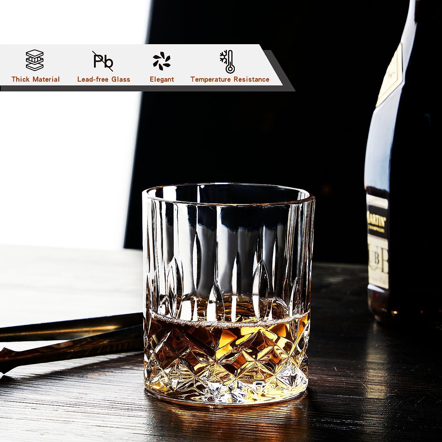 GLASKEY 12 oz Storm Japanese Whiskey Glasses Set of 4, Unique Cognac Glasses, Heavy Thick Bottom Bar Glass for Scotch Bourbon Rum Gin Water Cocktail,Gifts Men Gifts Ideas