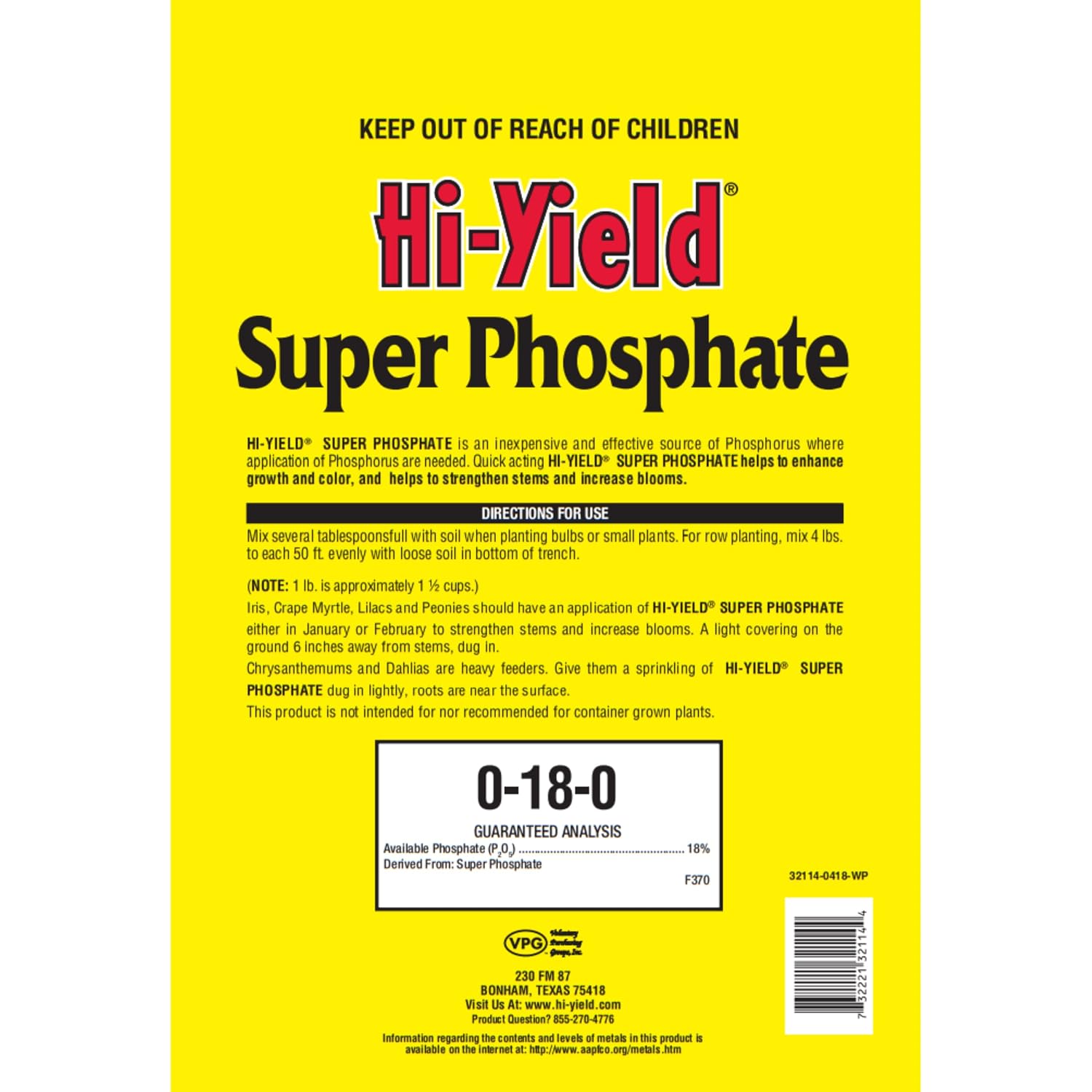 Hi-Yield (32115) Super Phosphate 0-18-0, 4 lbs | Superphosphate 0-18-0 granular - High-phosphorus root builder for transplants & new plantings - Serious gardeners