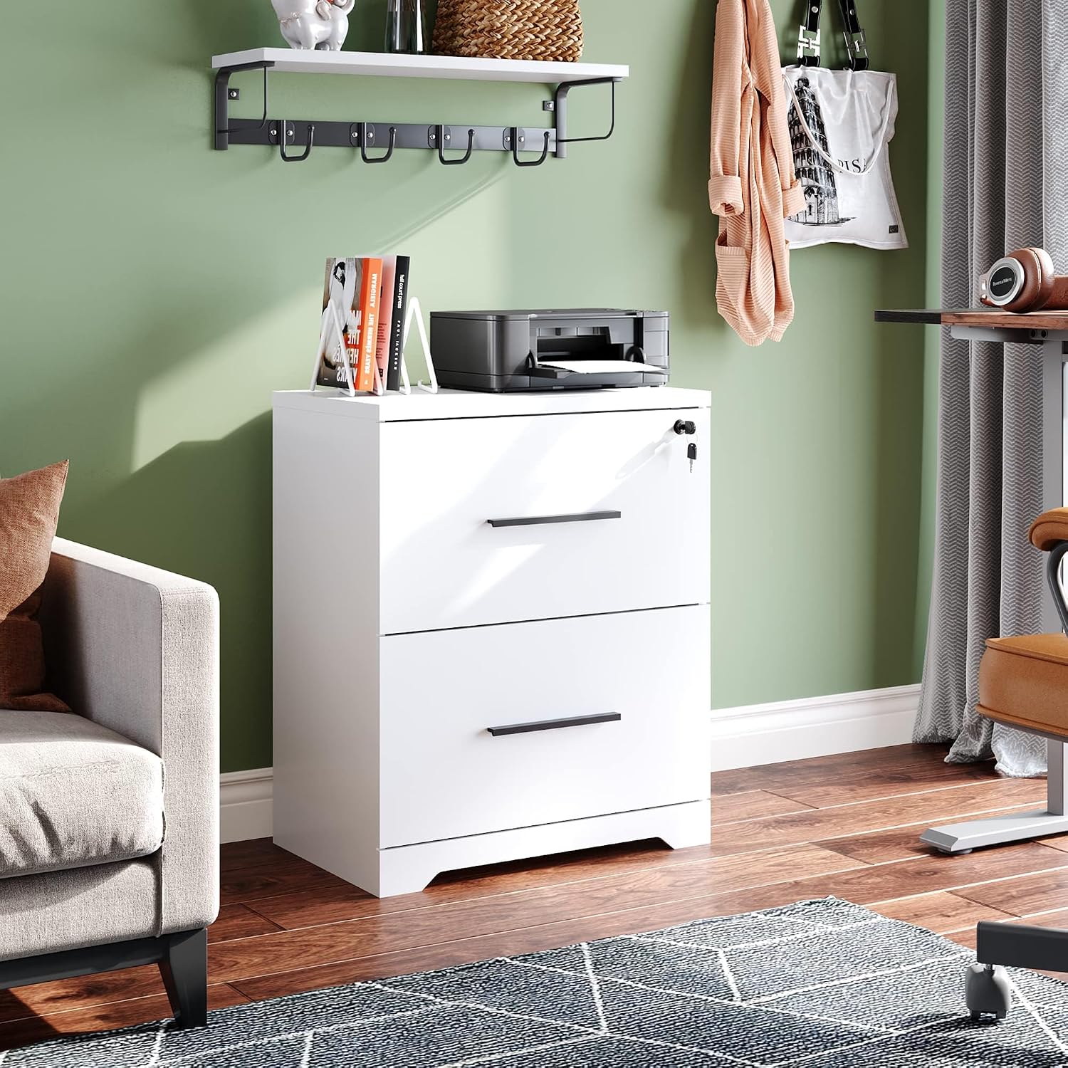DEVAISE Lateral File Cabinet with Lock, 2 Drawer Filing Cabinet, Black