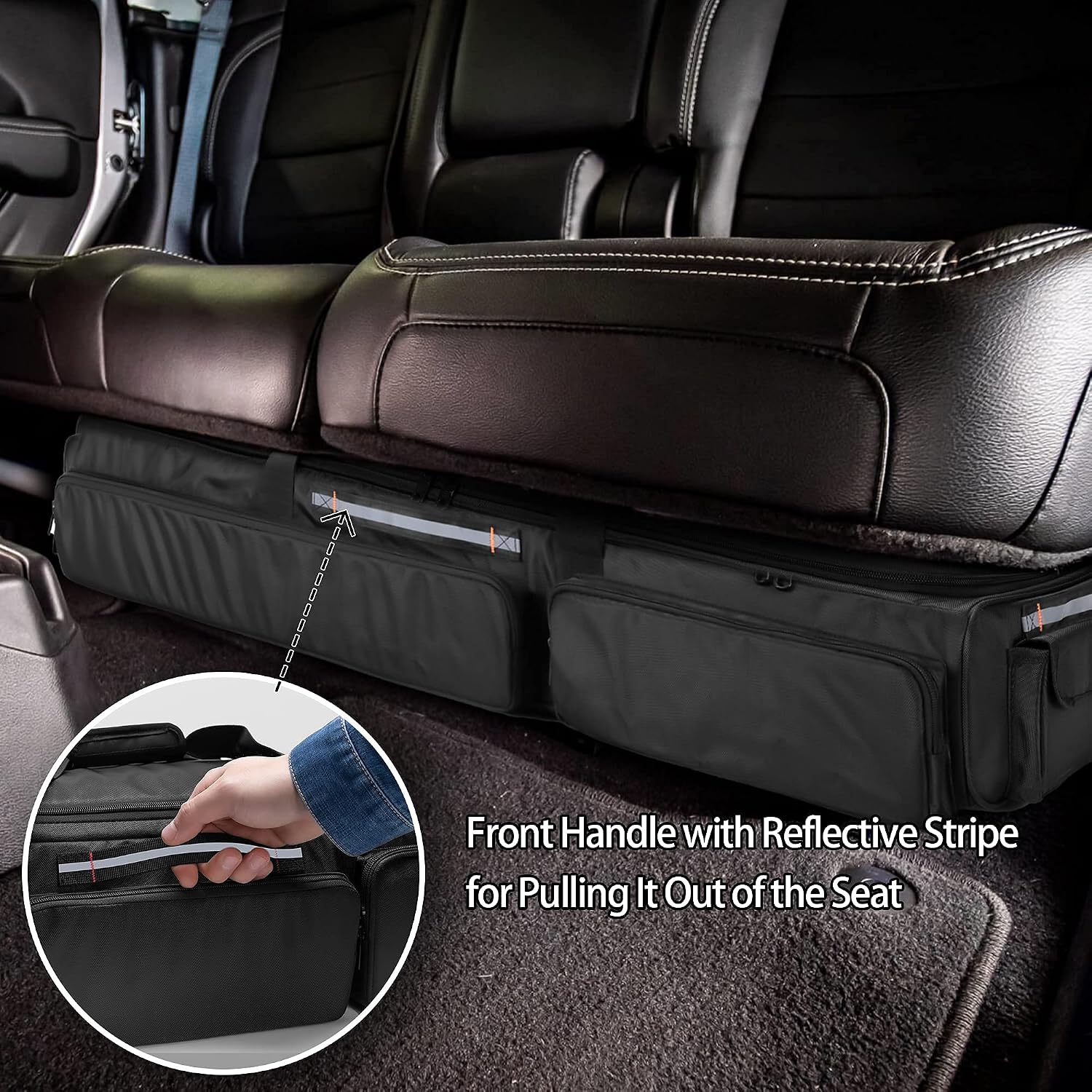 samdew Under Seat Storage Bag for SuperCrew Cab & Crew Cab, Large, Bag Only | Back Seat Organizer for Most Full Size Trucks, Dual-Compartment