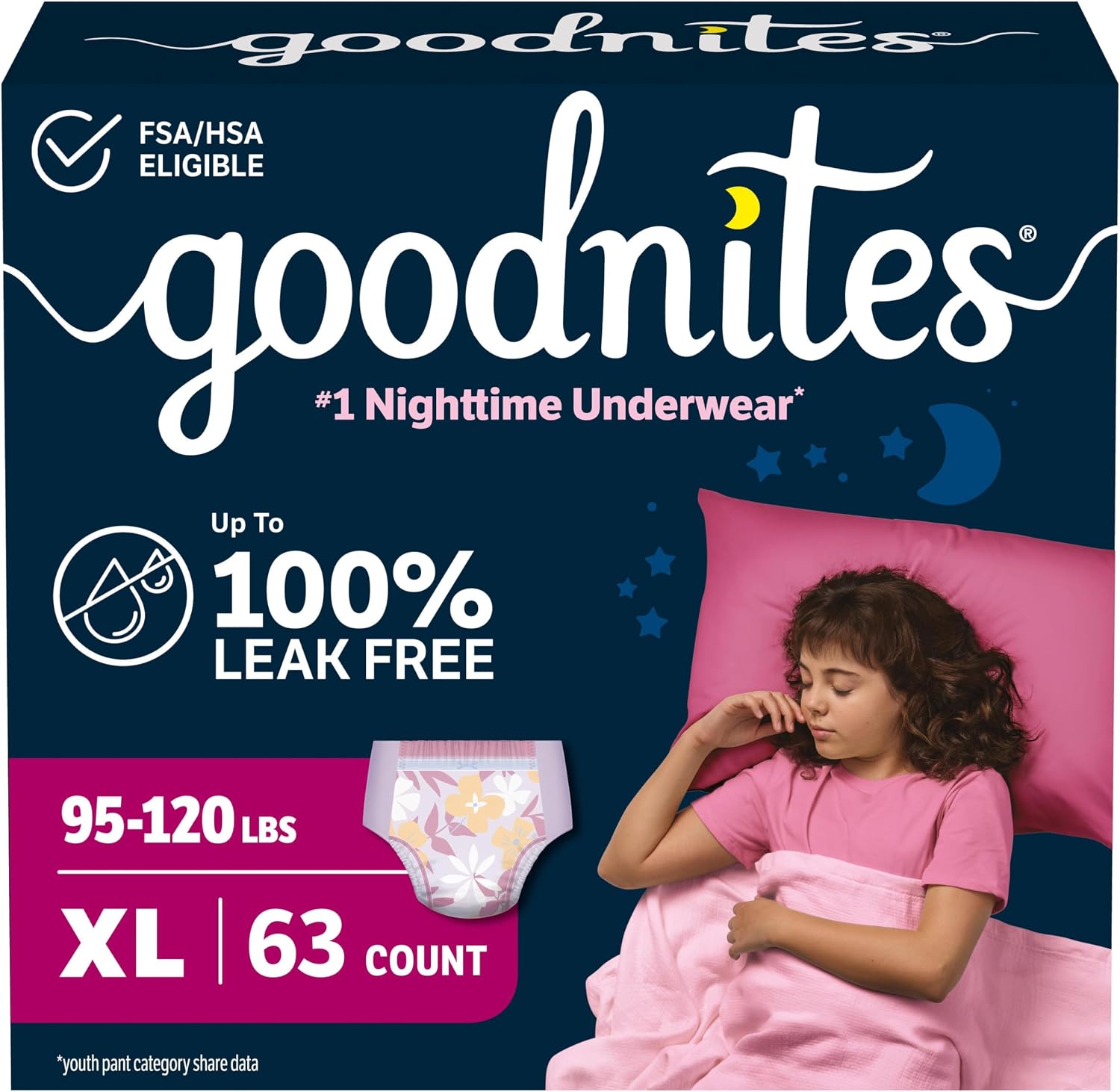 Goodnites Girls' Nighttime Bedwetting Underwear, Size S/M (43-68 lbs), 14 Ct, Packaging May Vary