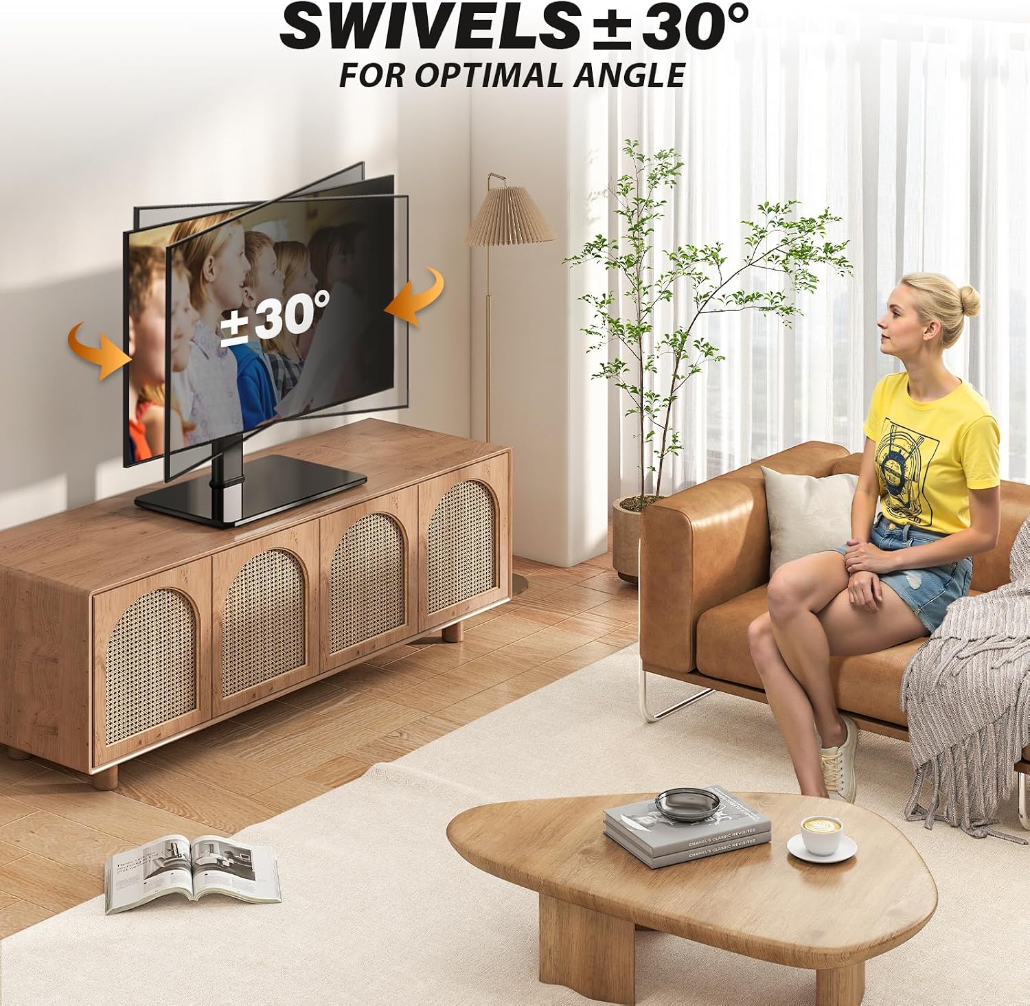 5Rcom Universal Swivel TV Stand for 27-60 inch Curved/Flat Screen TVs, Table Top TV Base Replacement Holds up to 88 lbs