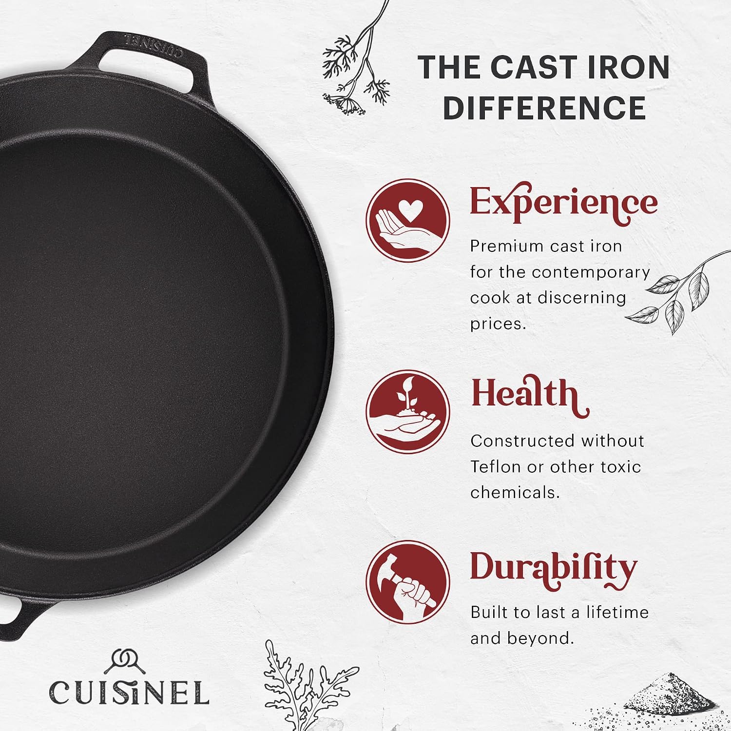 Cuisinel Cast Iron Skillet with Lid - 10"-Inch Pre-Seasoned Frying Pan + Glass Cover + Heat-Resistant Handle Holder - Indoor/Outdoor Use - Grill, Stove, Camp Firepit, Induction - Oven Safe Cookware