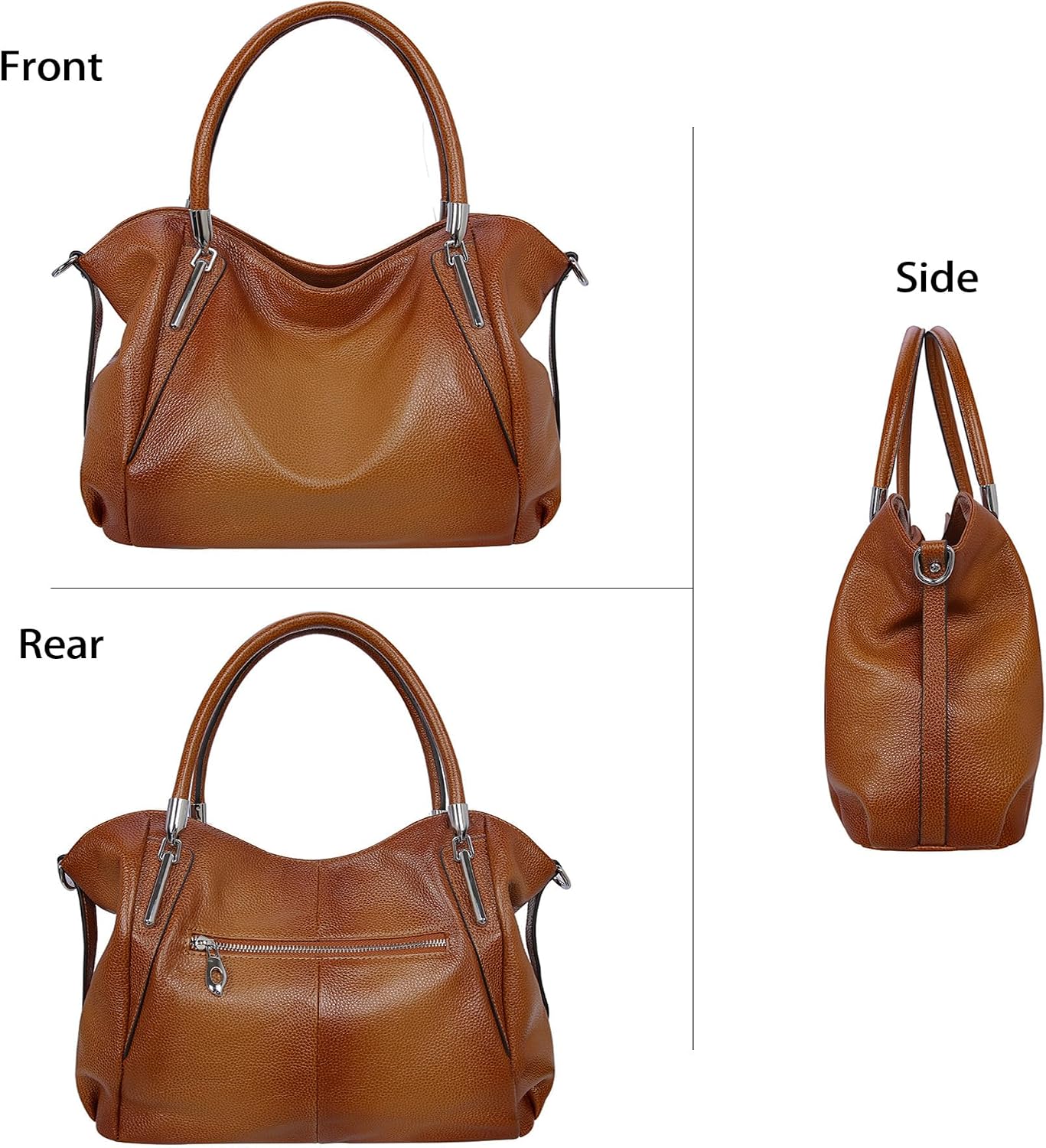 HESHE Leather Shoulder Purses for Women Tote Handbags Satchel Hobo Handbag | Designer Genuine Leather Travel Top Handle Work Bag Ladies Crossbody Purses Adjustable Straps Large Capacity Zippered Closure
