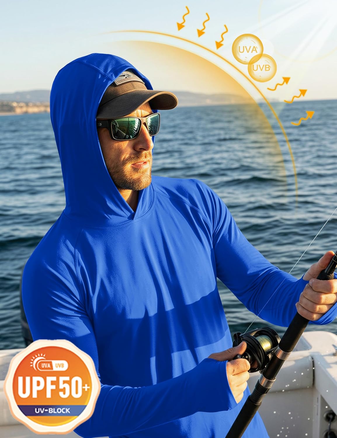 MAGCOMSEN Men's Hooded UPF 50+ Sun Protection T Shirts Long Sleeve Athletic Fishing Shirts Rash Guards