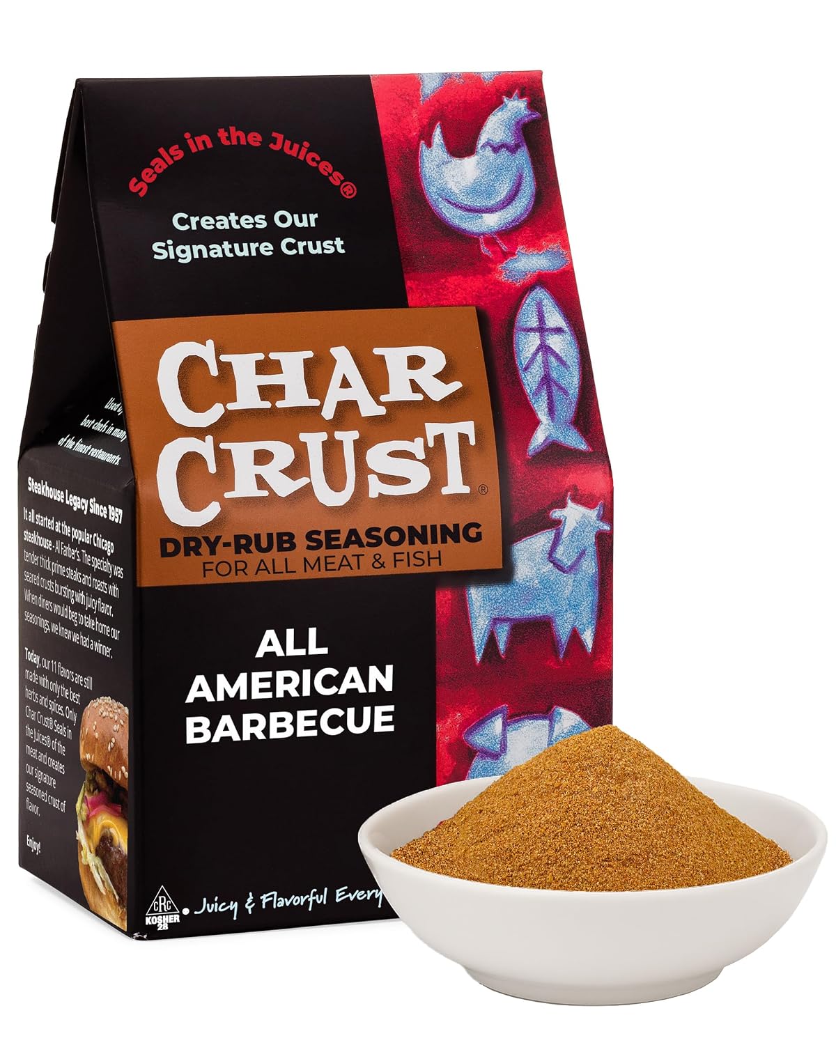 Char Crust Dry-Rub Seasonings Original Hickory Grilled | All-in-one seasonings | Perfect for Steaks, Burgers, Ribs, Tuna | Signature Crust that Seals in the Juices, 4 Ounce (Pack of 6)