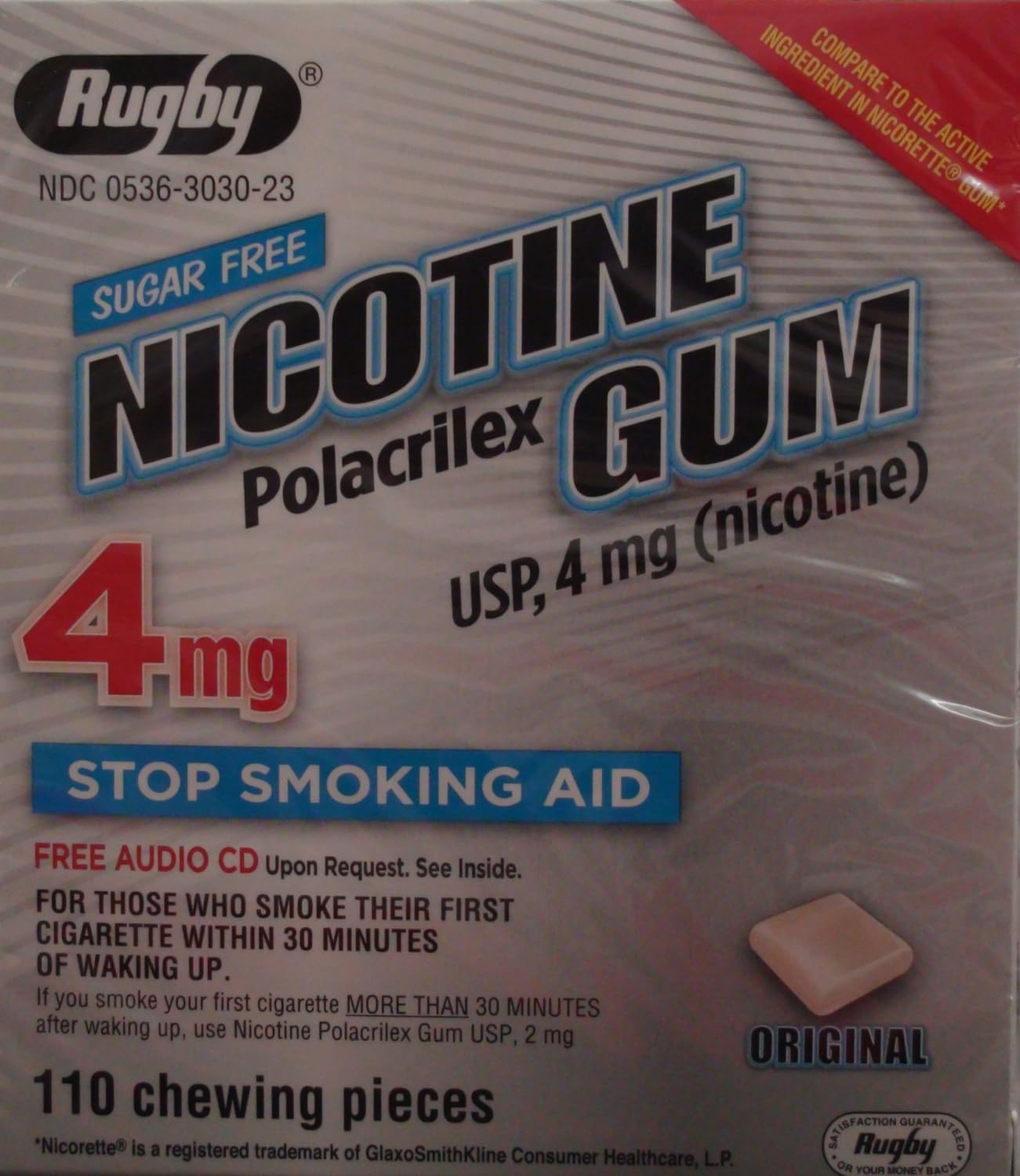 Nicotine Gum 4mg Sugar Free Original Generic for Nicorette 110 Pieces per Box Pack of 3 Total 300 Pieces