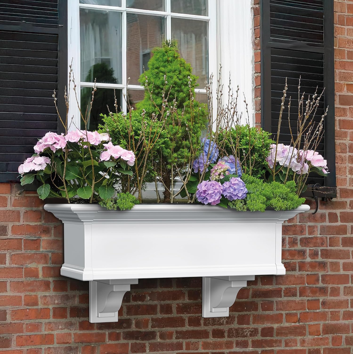 Mayne Yorkshire 60in Self-Watering Rectangular Window Box Planter, White | Self-watering, All season, Fade resistant, Customizable, Mounting brackets included, Built-in overflow, 15-year warranty