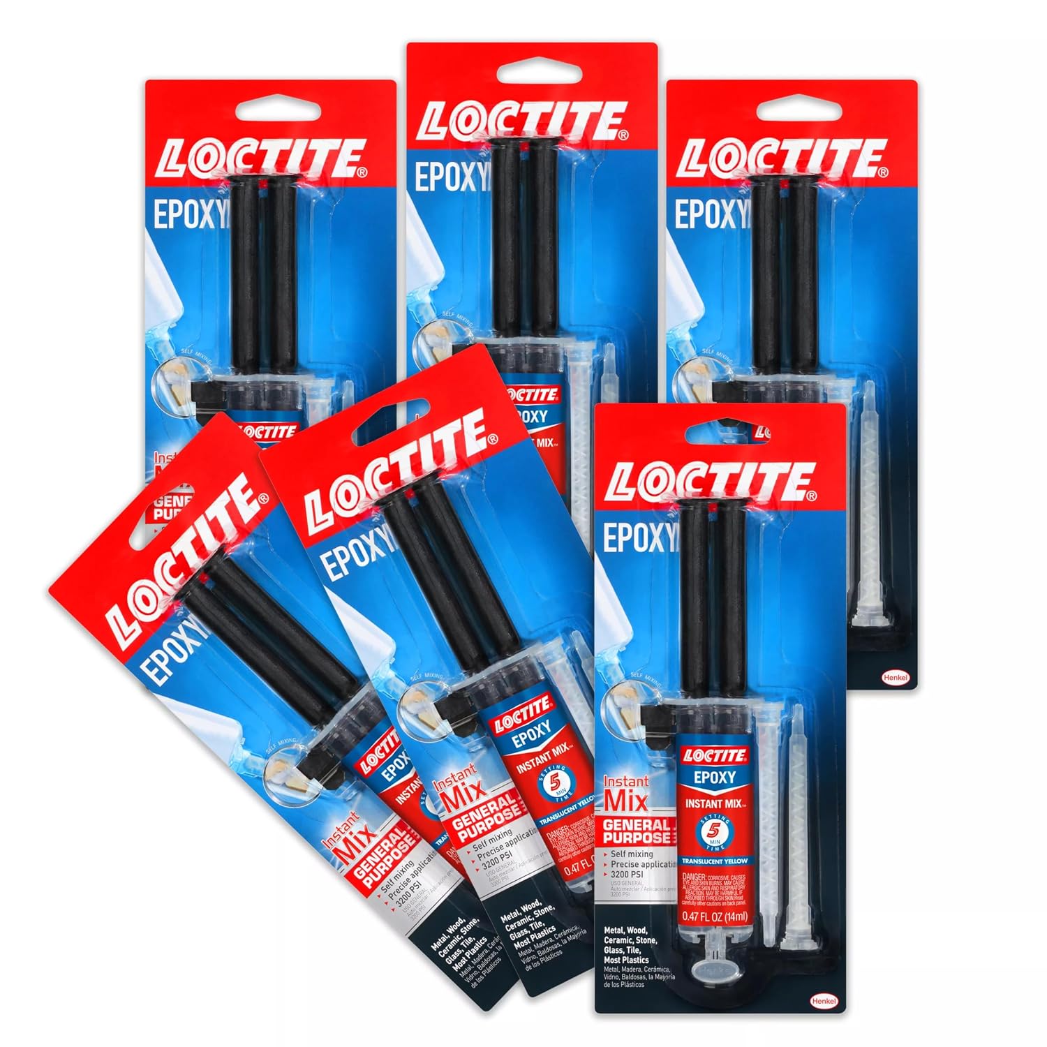 Loctite Epoxy Instant Mix, Translucent Yellow 5 Minutes, 0.47 fl oz Syringe, Pack of 2