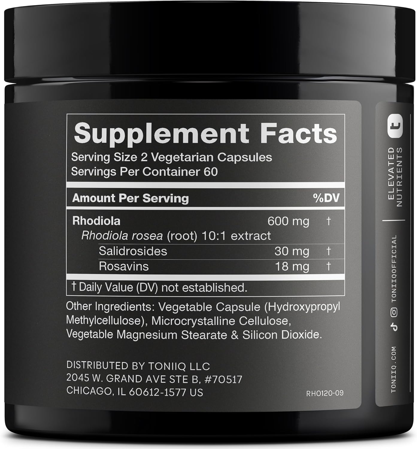 Toniiq Triple-Strength 600mg Rhodiola Rosea – 120 Capsules | 5% Salidroside Concentrated Extract - Highly Purified and Bioavailable