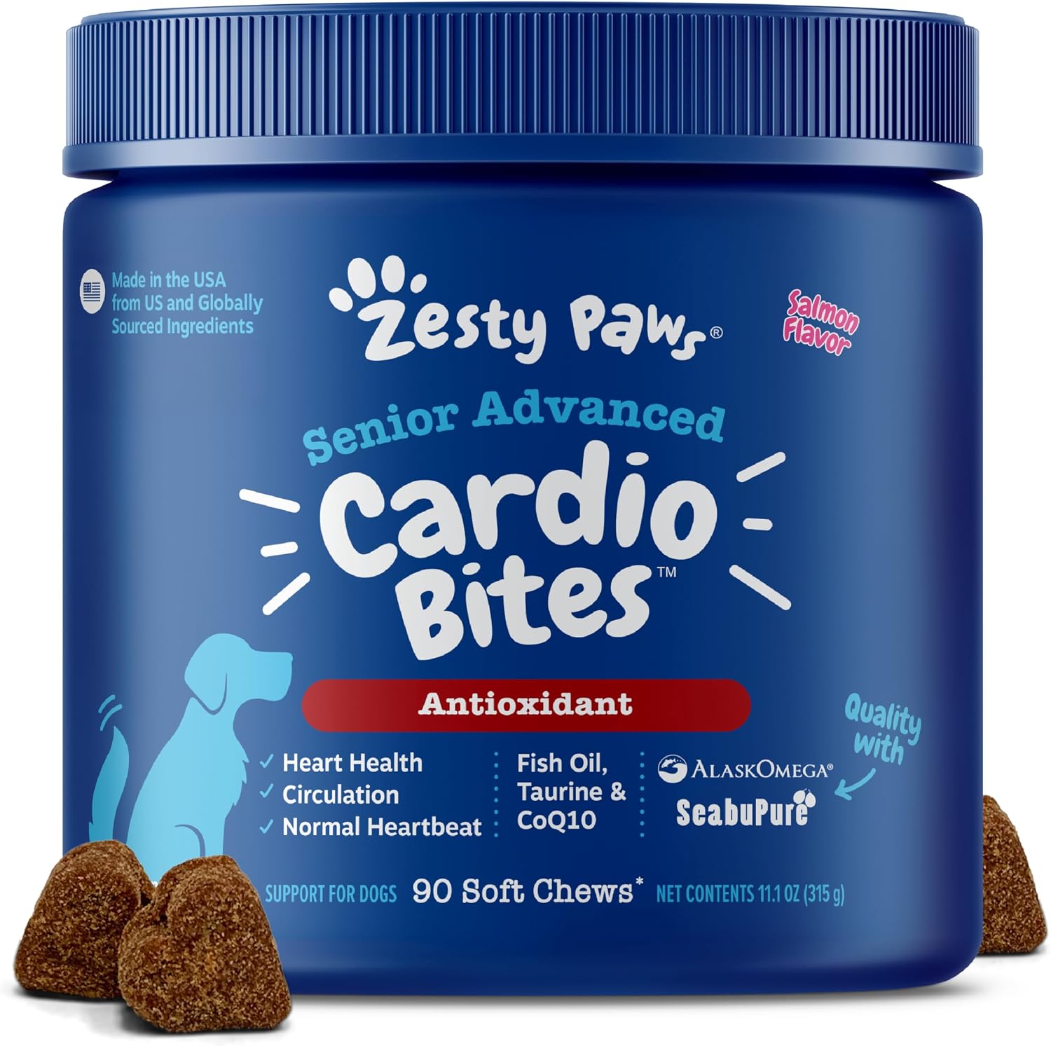 Zesty Paws Dog Heart Supplement - Taurine for Dogs, Salmon, 90 Ct