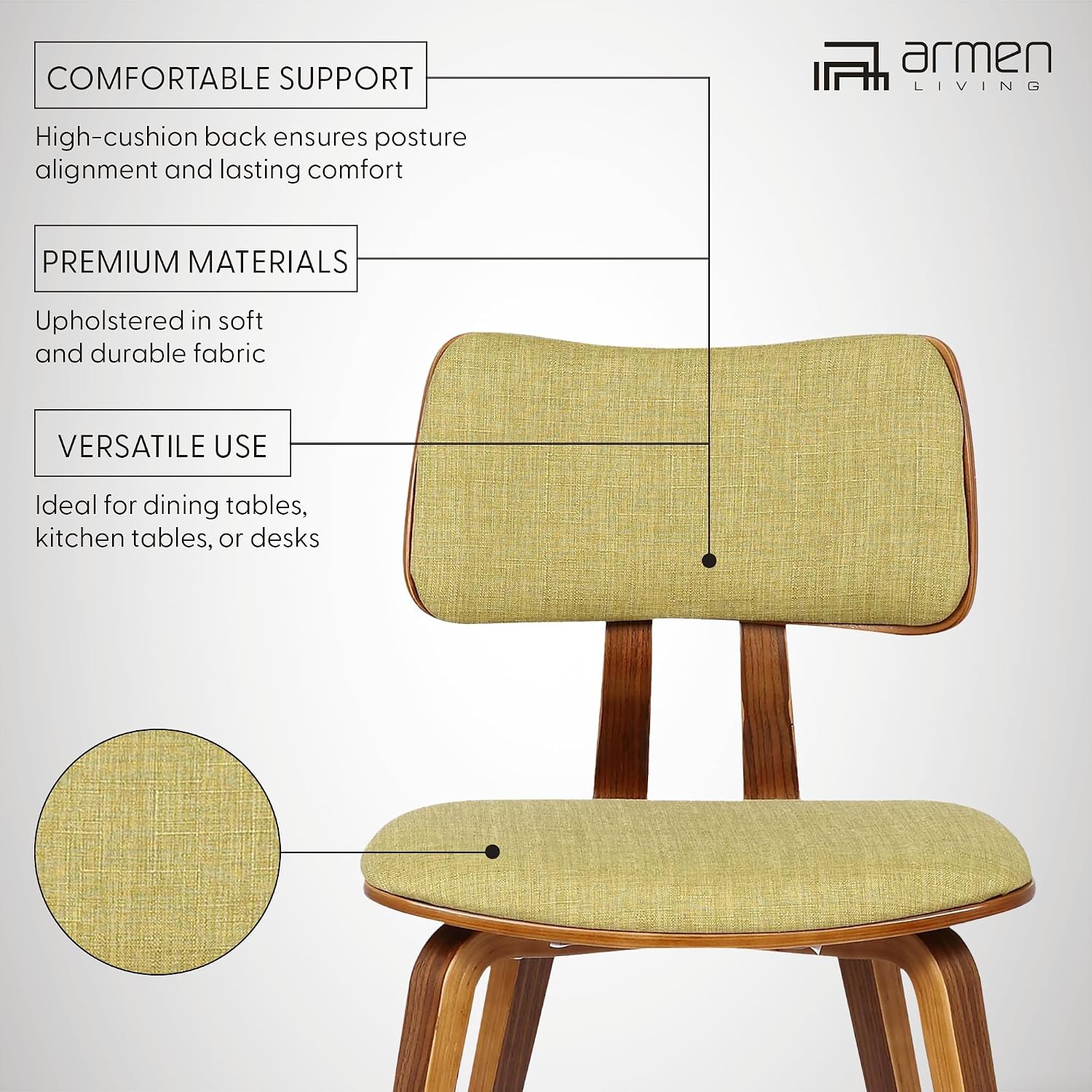 Armen Living Jaguar Dining Chair in Charcoal Fabric and Walnut Wood Finish,Charcoal/Walnut Finish 20D x 18W x 29H in