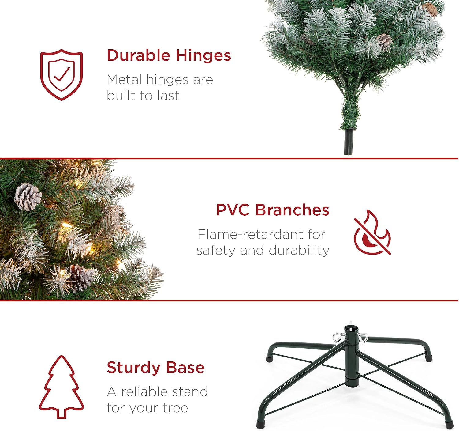 Best Choice Products 7.5ft Pre-Lit Pre-Decorated Pine Artificial Christmas Tree w/Twinkling LEDs, 1, 346 Flocked Frosted Tips, 80 Pinecones
