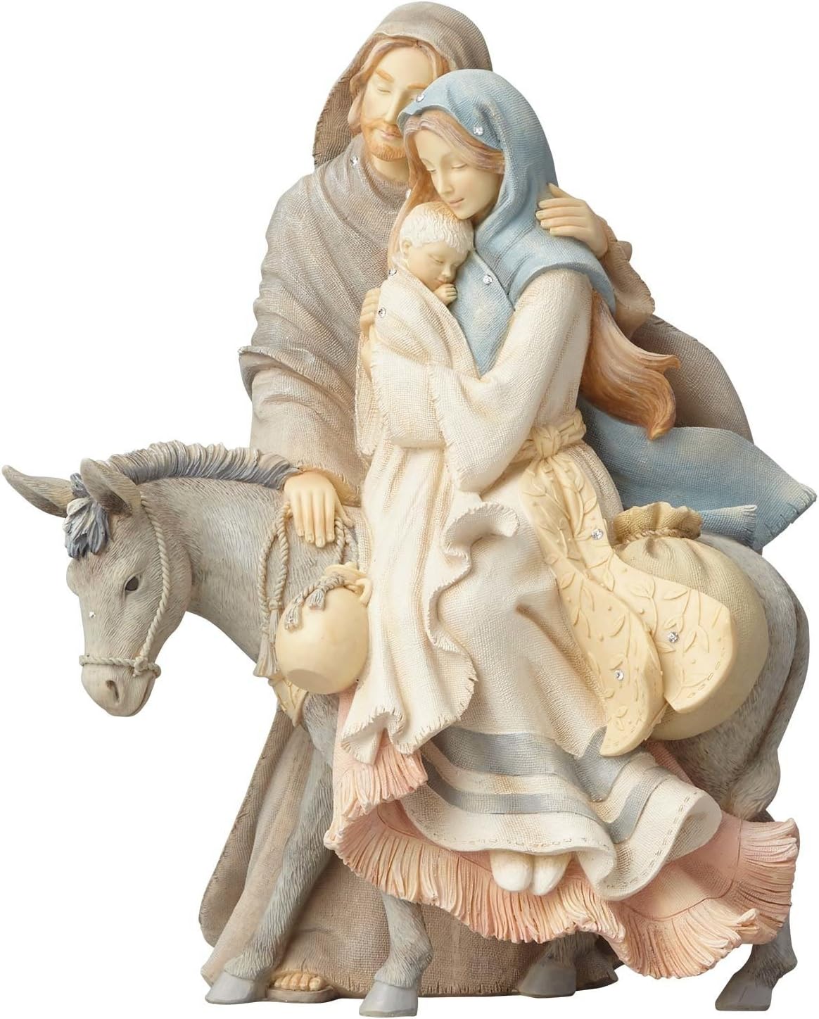 Foundations (4058697) Holy Family with Donkey Stone Resin Figurine, 9.45”