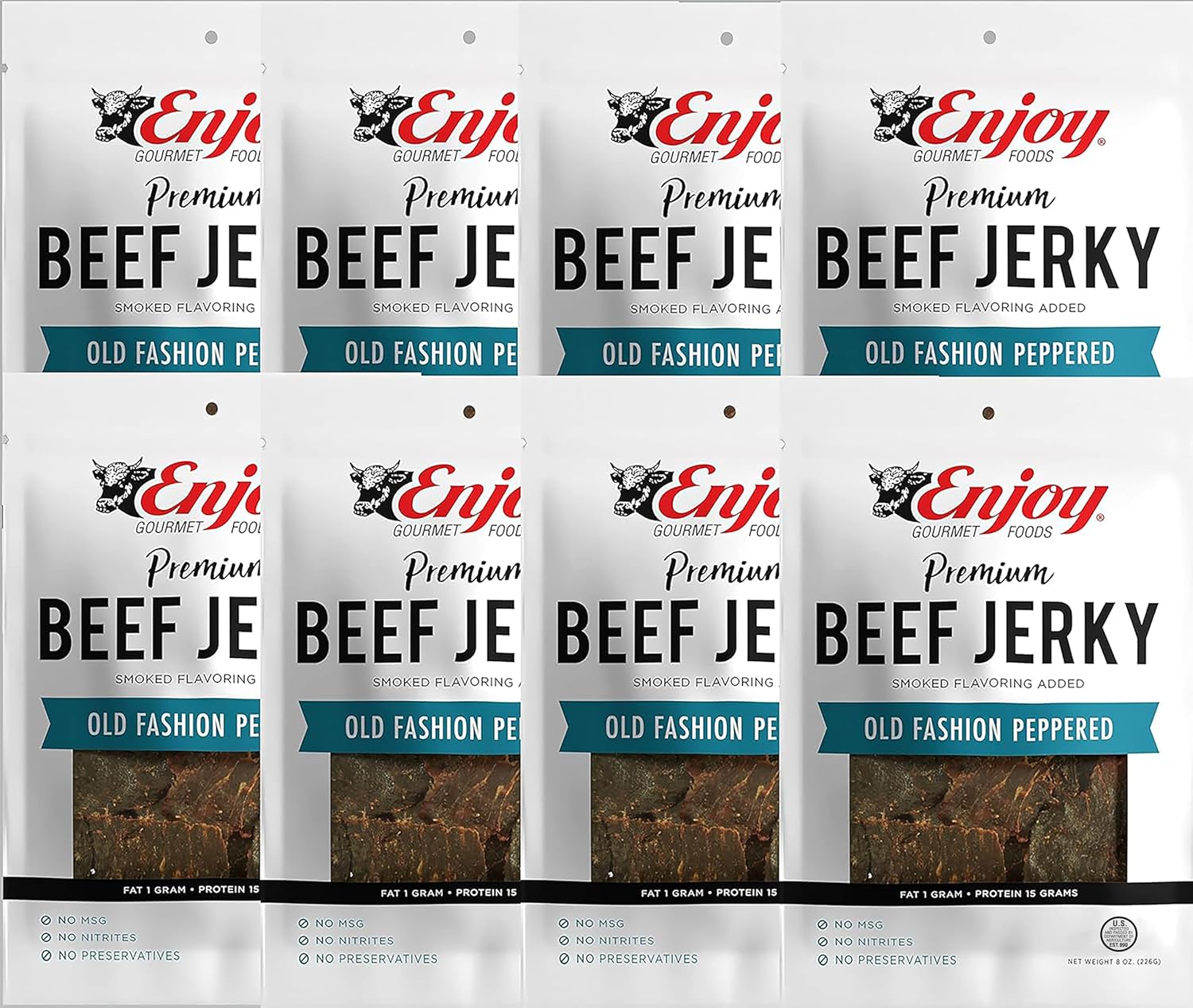 Enjoy Peppered Beef Jerky 8 oz (Pack of 1) | High Protein | No Nitrites