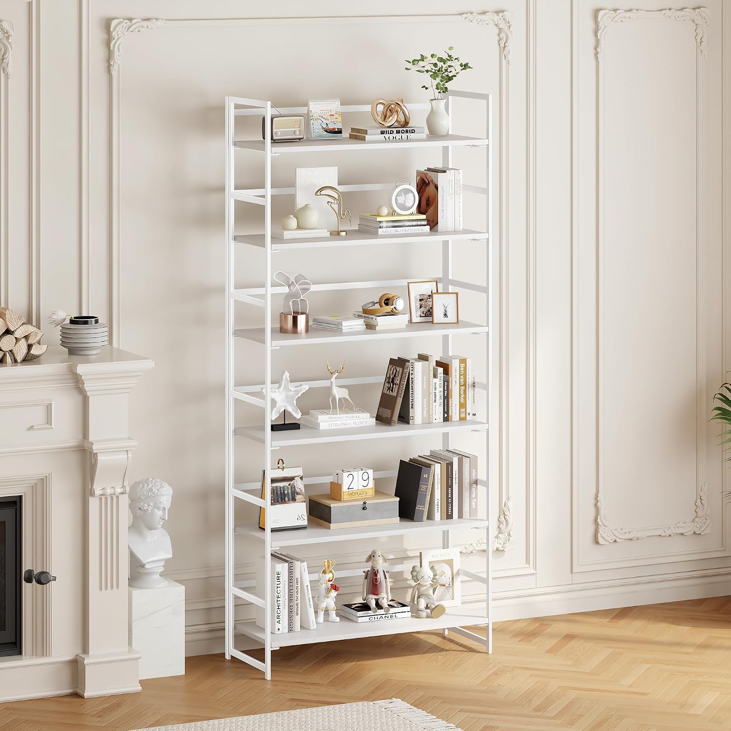 Vintage Multifunctional Folding Bookshelf, No-Assembly Plant Stand Storage Rack Shelves for Home Office (Fire, 5-Tier)
