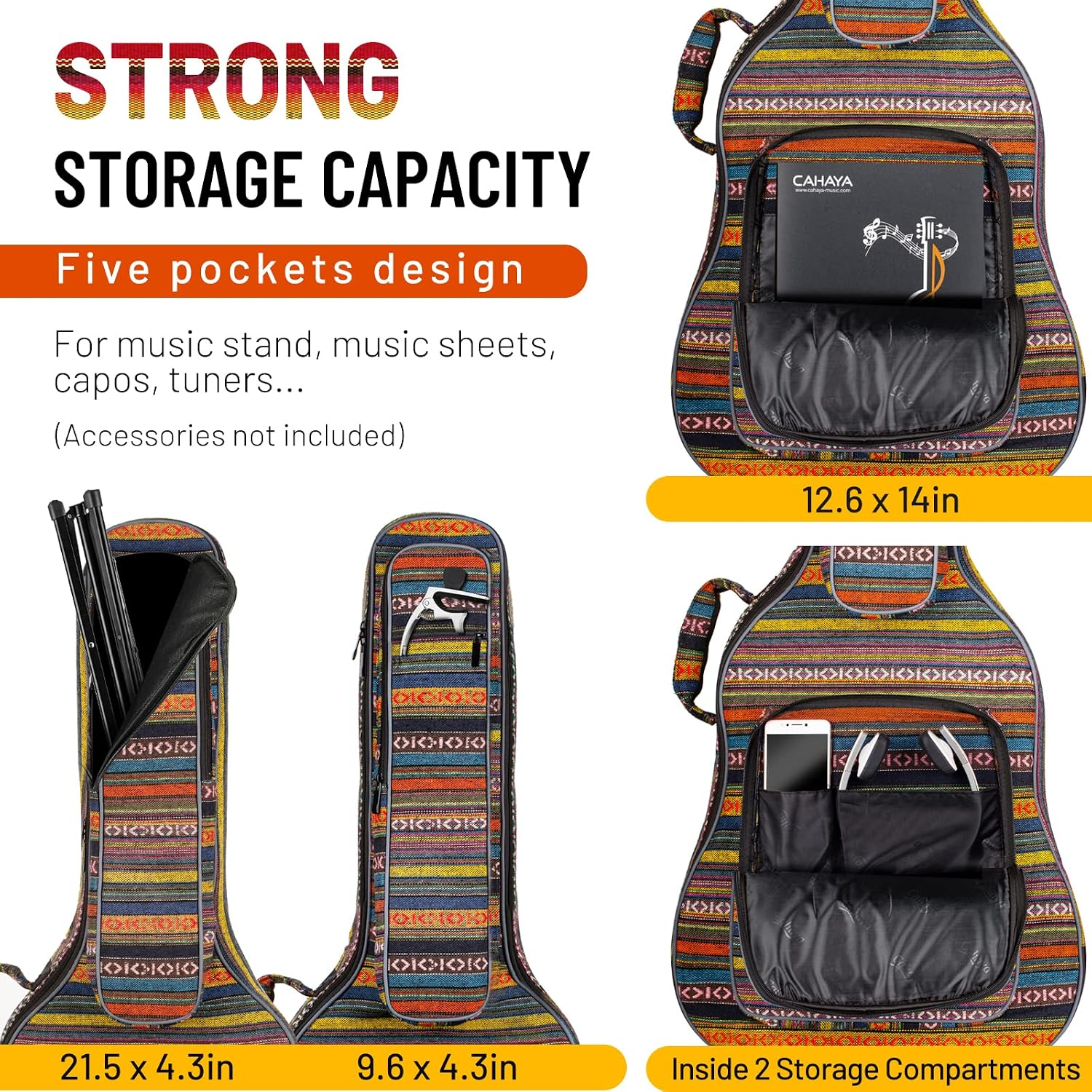 CAHAYA Acoustic Guitar Bag with Neck Cradle Bohemian Vintage Guitar Case 0.65in Thick Sponge Padded Guitar Case for 40 41 42 In Acoustic Classical