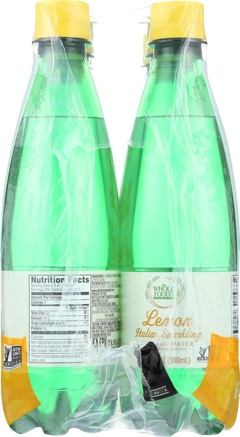 Whole Foods Market, Lemon Sparkling Mineral Water, 16.9 Fl Oz, 6 Count