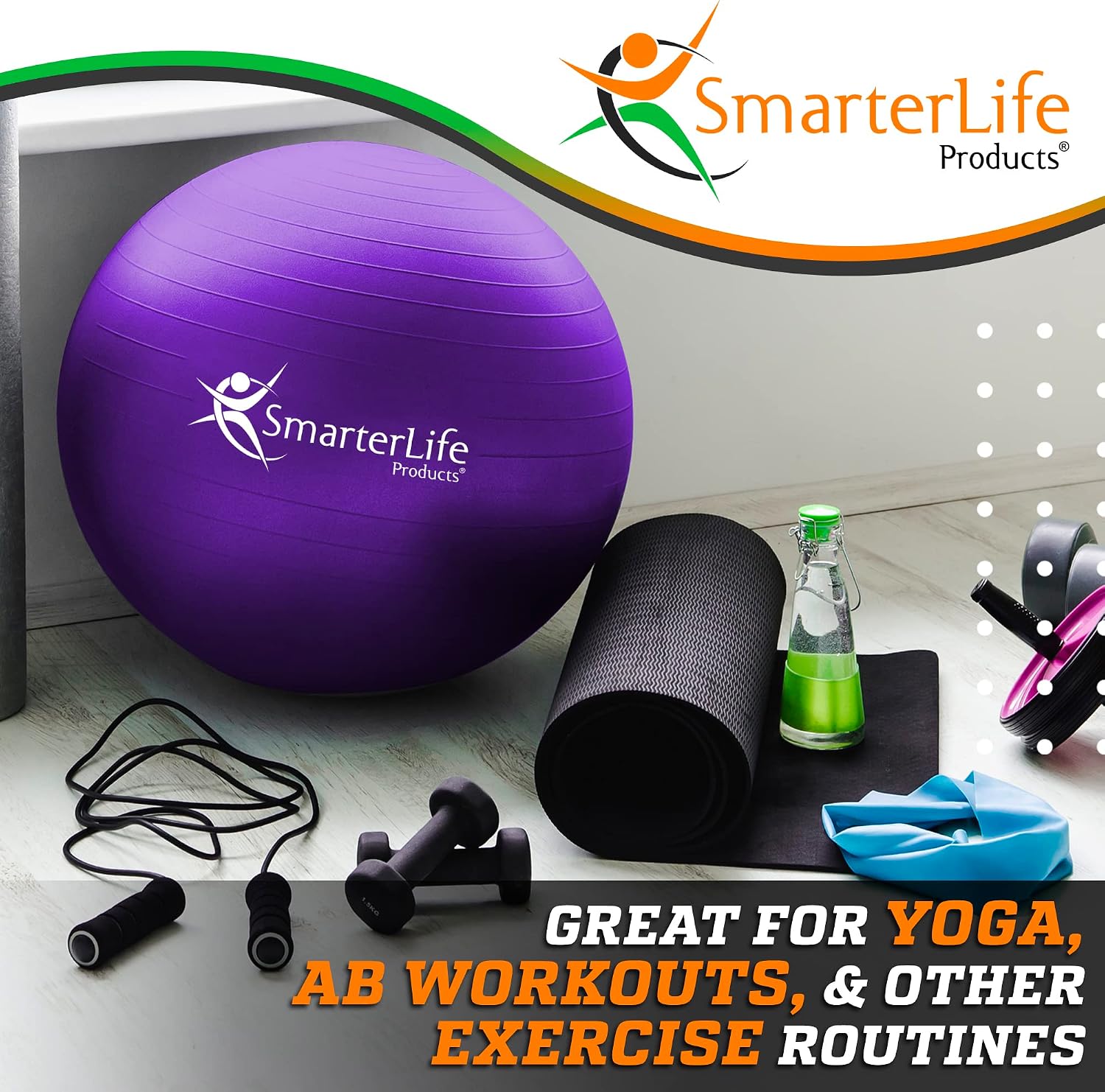 SmarterLife Exercise Ball, Yoga Ball for Gym, Balance, Stability, Pregnancy
