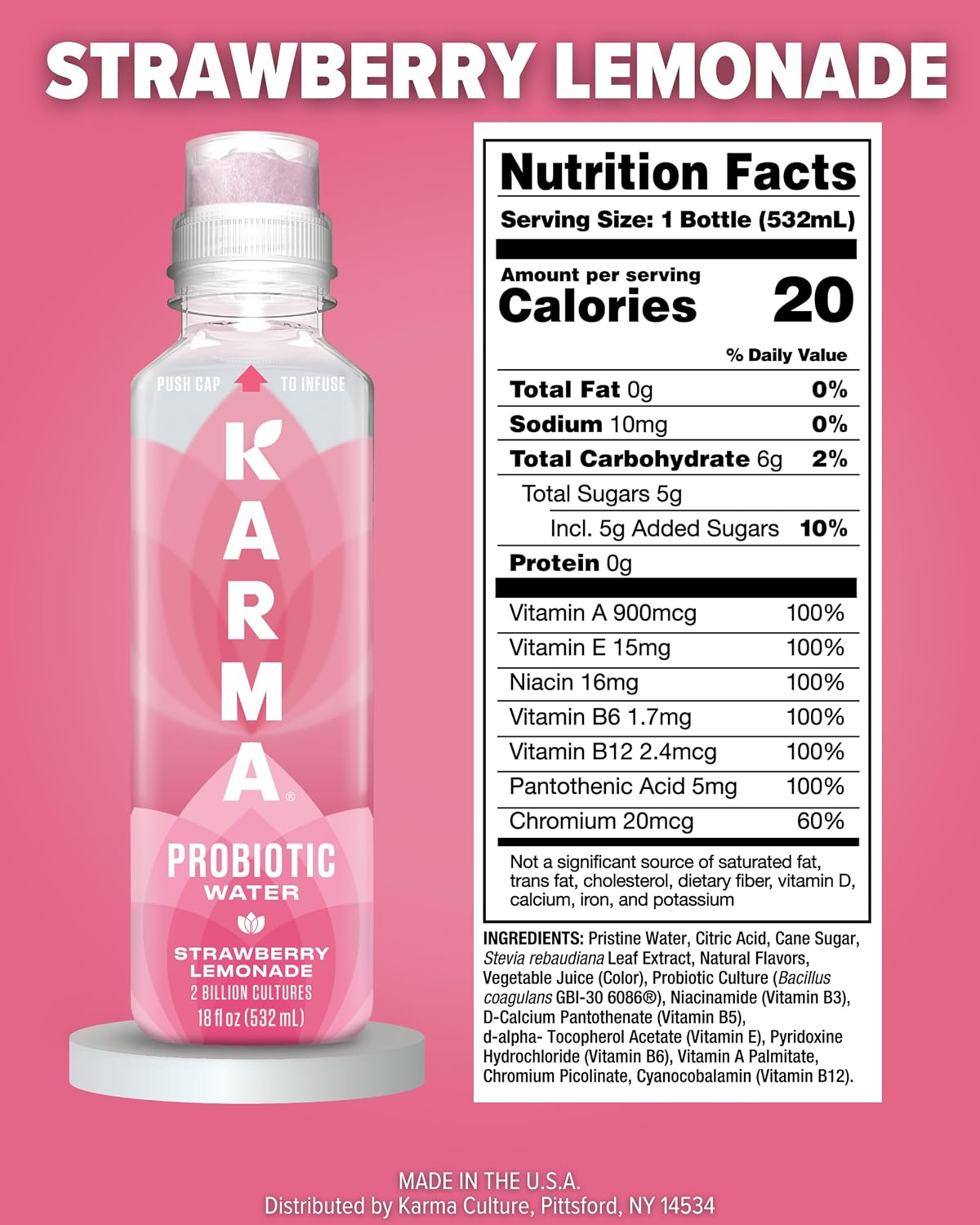 Karma Probiotic Water - 12 Pack, Berry Cherry Drink - Immune & Gut Health Support