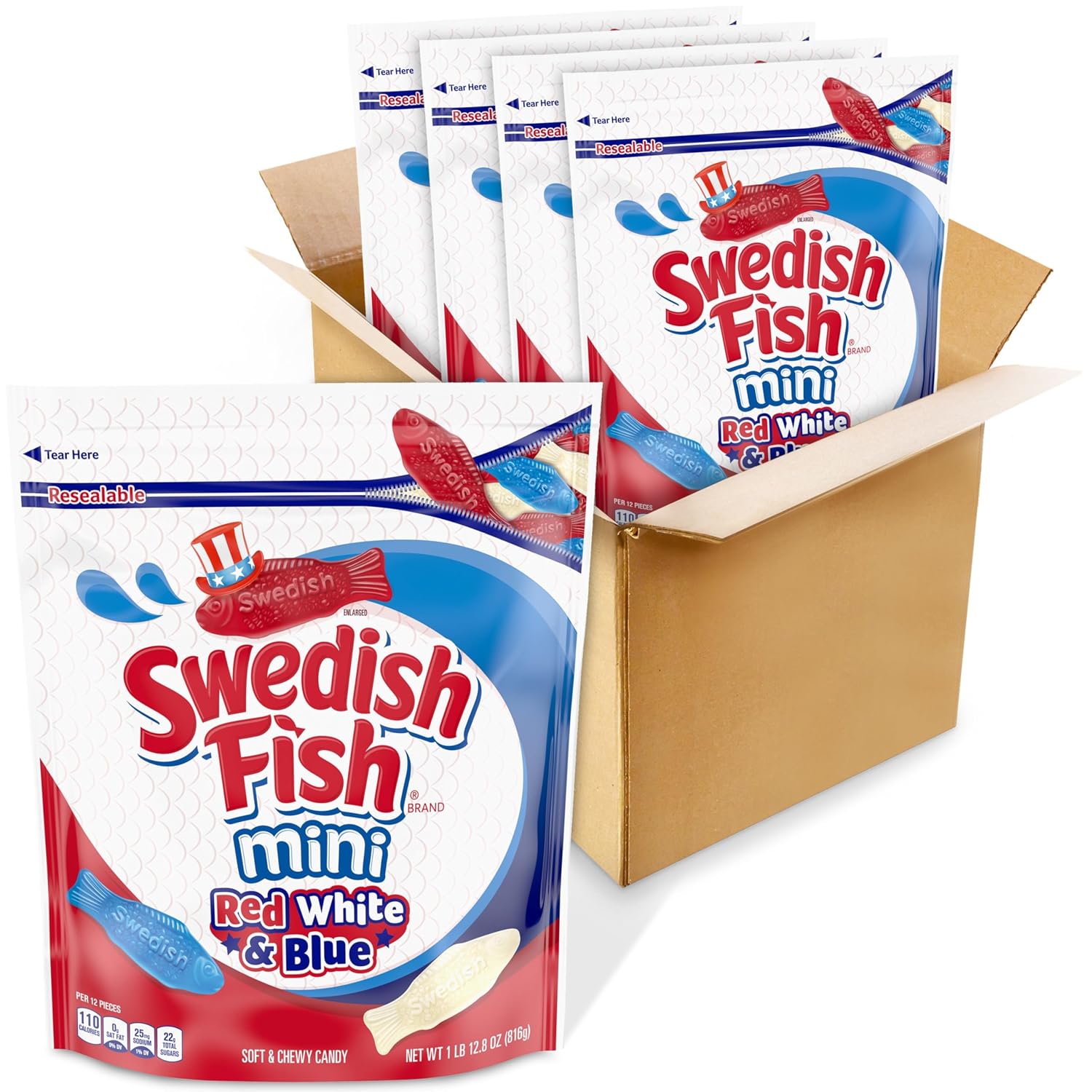 SWEDISH FISH Soft & Chewy Gummy Candy, Bulk Candy, 12-3.1 oz Boxes