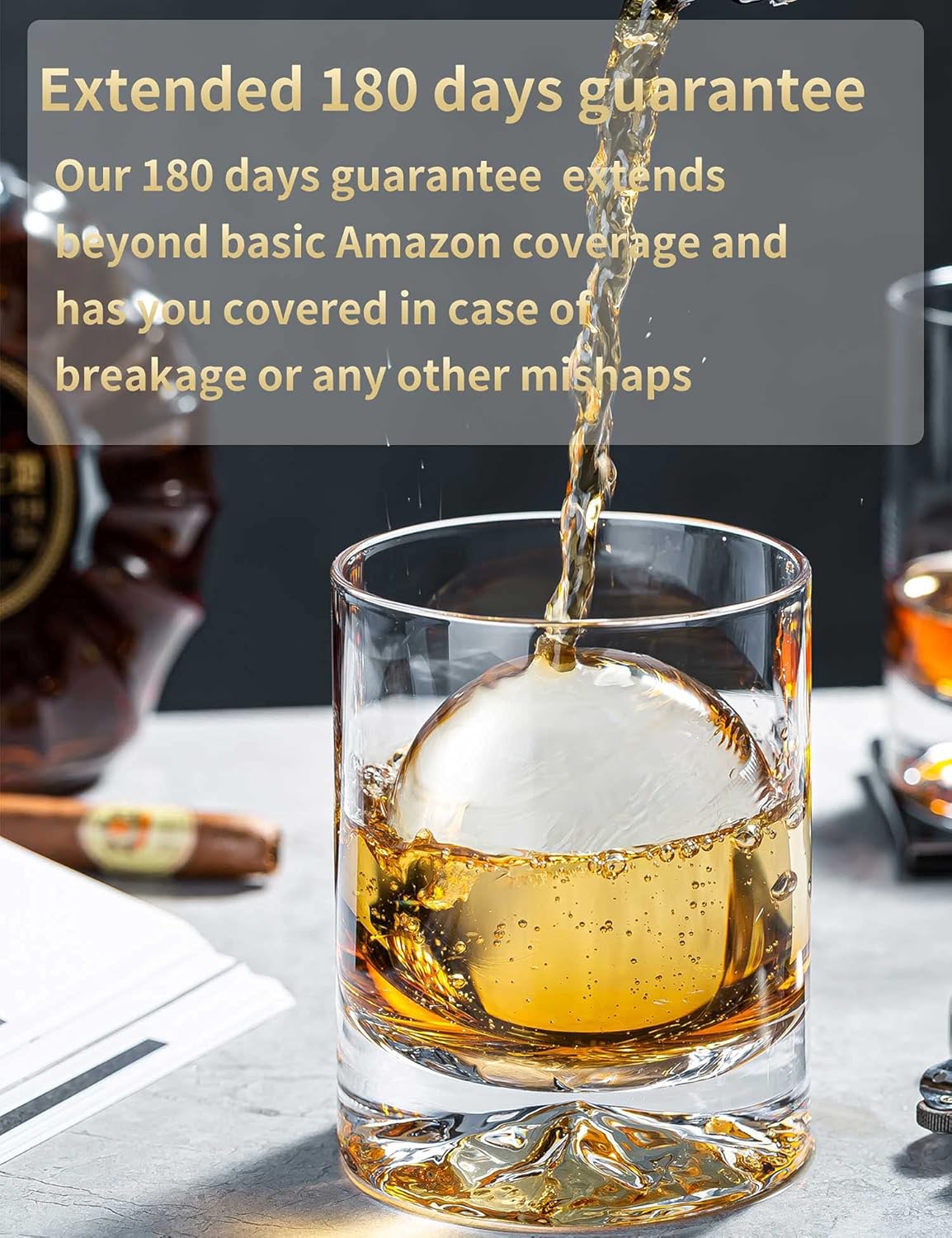 JBHO Hand Blown Crystal Double Old Fashioned Cocktail, Solid Whiskey Glasses, Rocks Glasses