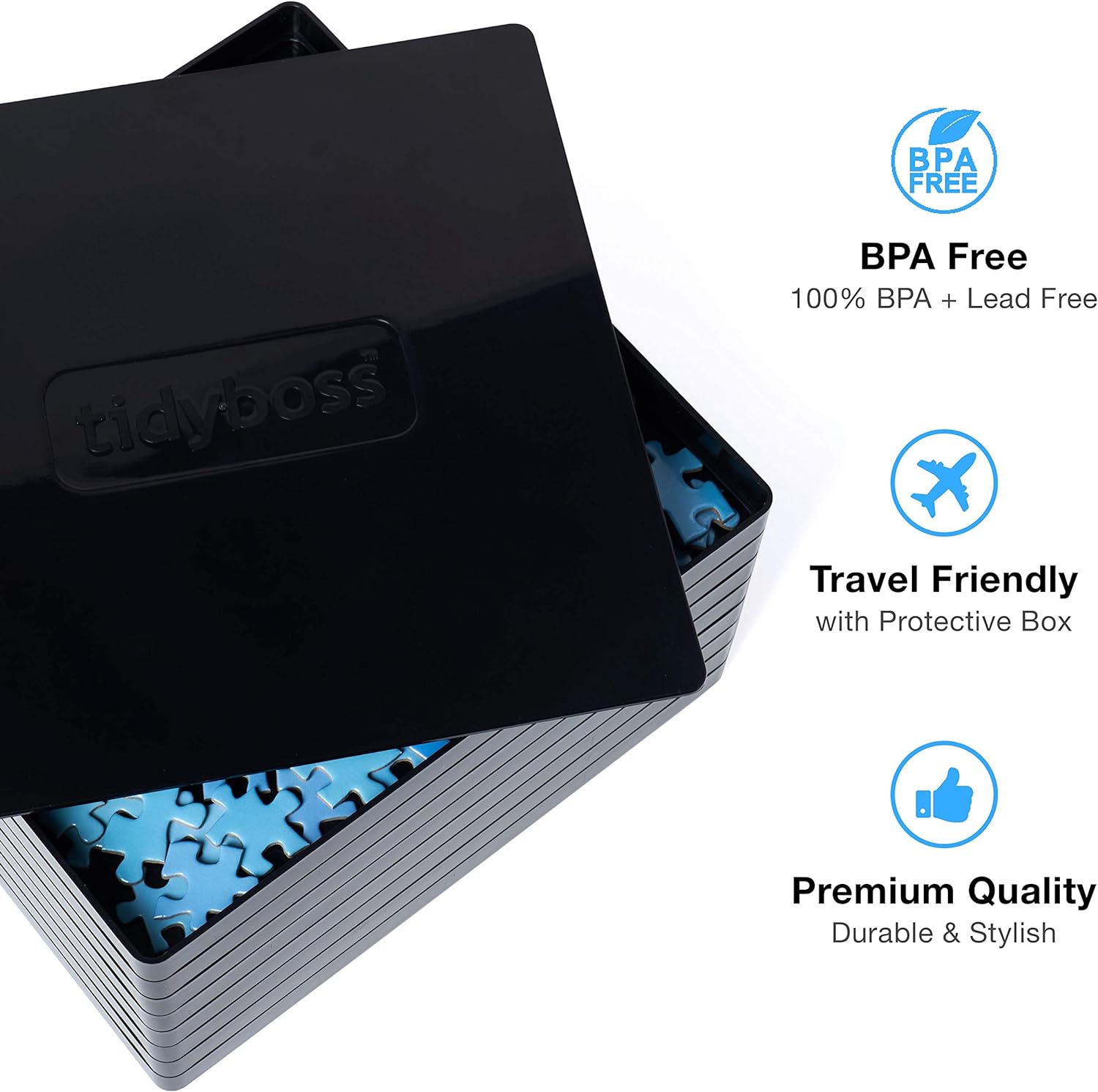 Tidyboss 8 Puzzle Sorting Trays with Lid 8" x 8" - Portable Jigsaw Puzzle Accessories White Background Makes Pieces Stand Out to Better Sort Patterns