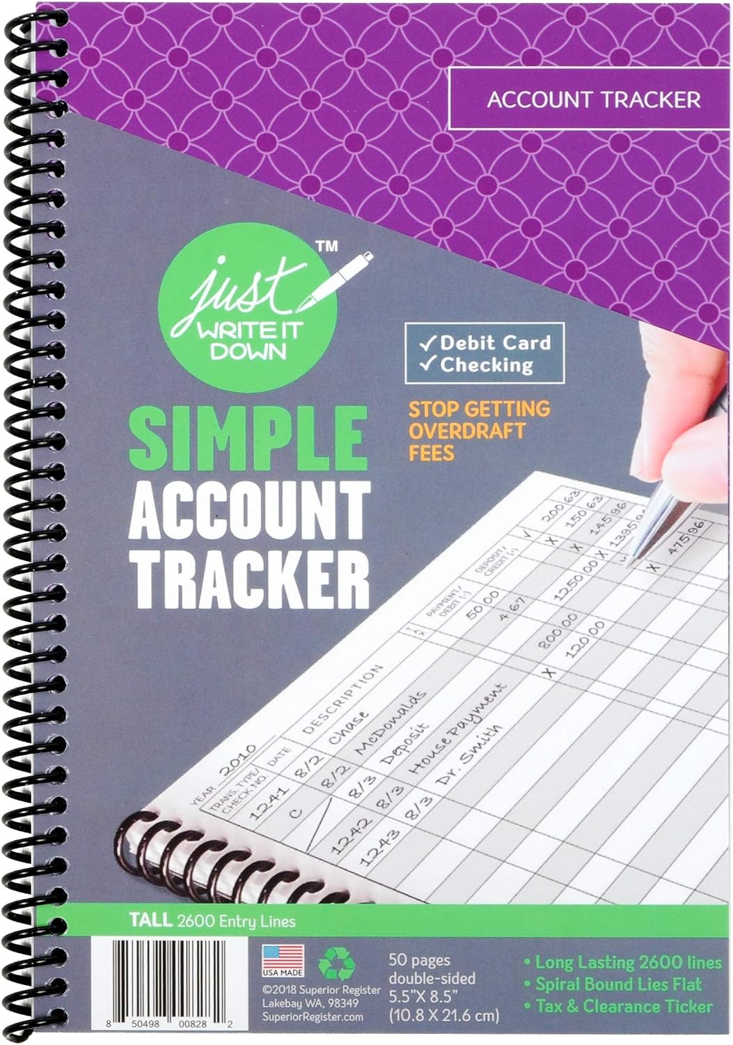 The Superior Register's Premium Check Book Register & Debit Card Ledger Notebook - Checking Account Register, Business Ledger