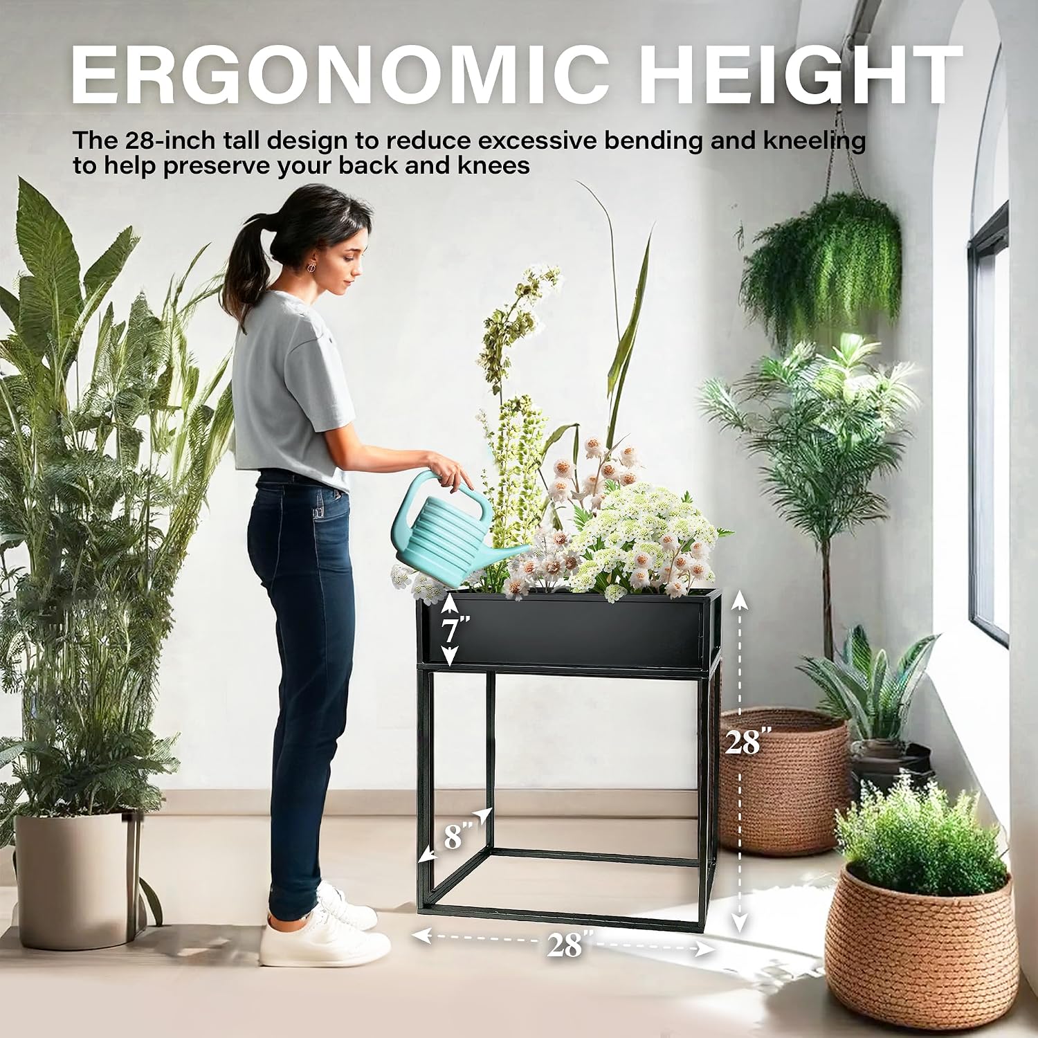 Cocoyard Metal Elevated Planter Box - 28" Raised Garden Bed with Legs for Indoor and Outdoor - Tall Rectangle Planter with Felt Liner