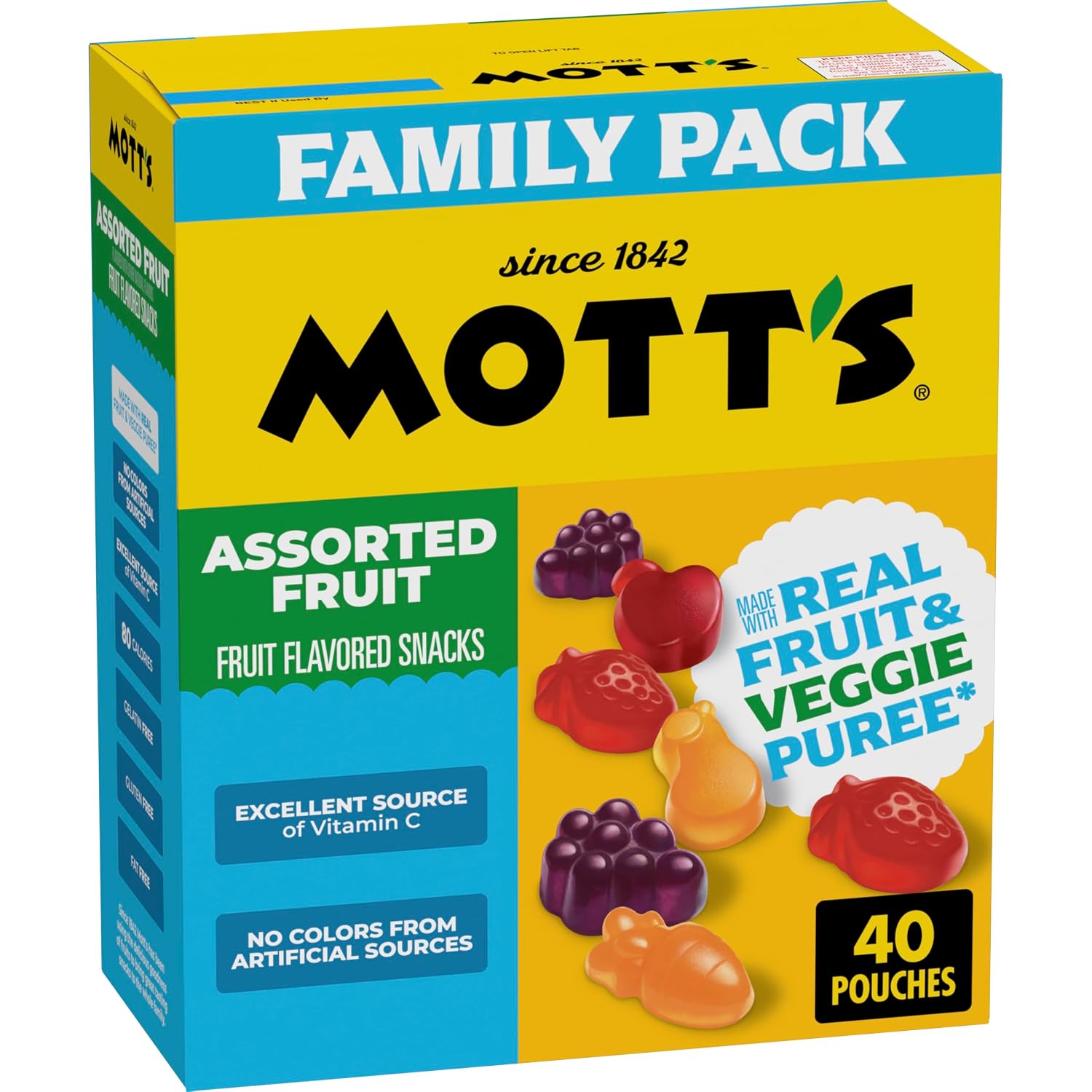 Mott's Fruit Flavored Snacks, Assorted Fruit, Pouches, 0.8 oz, 22 ct (Pack of 6)