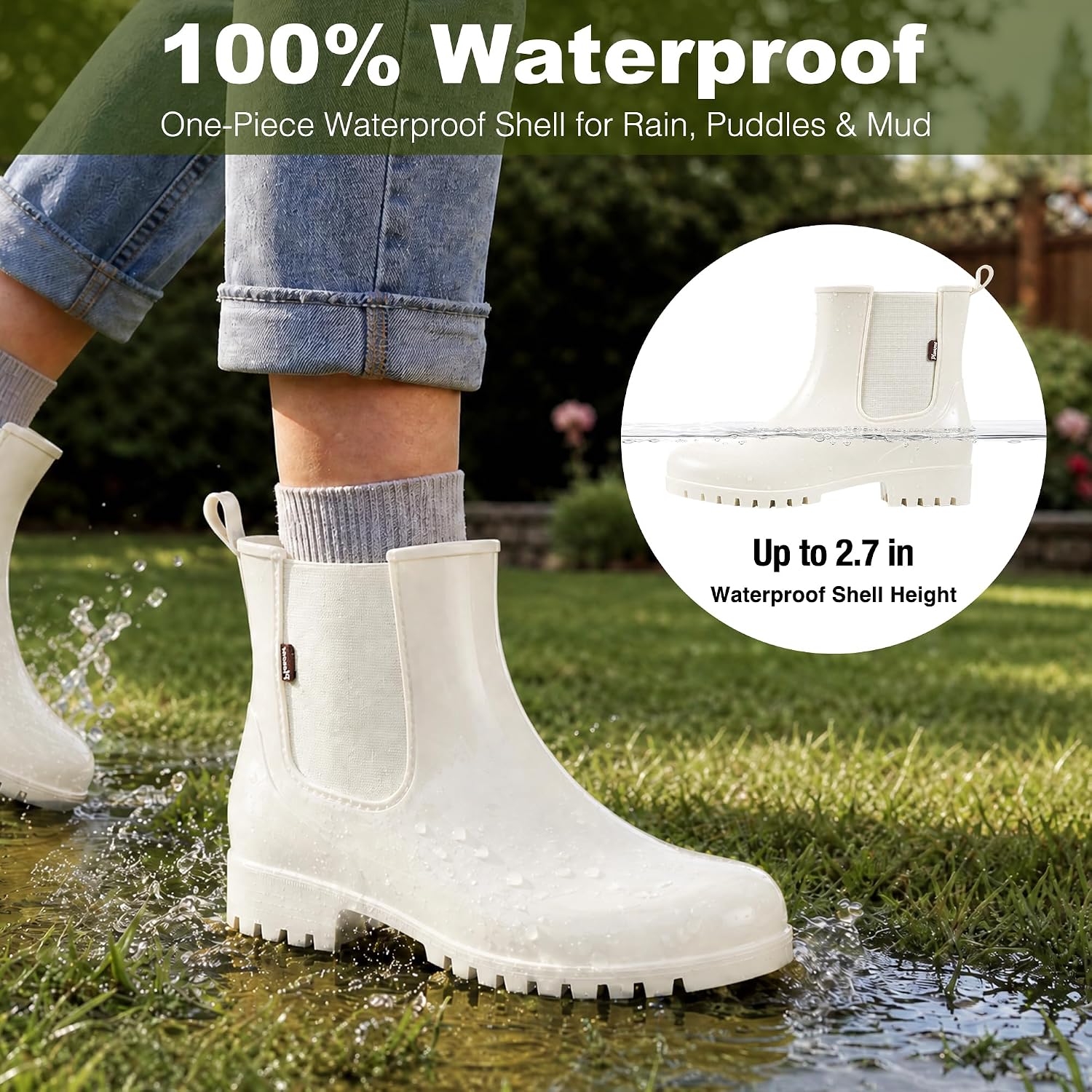 planone Cute Short Rain Boots for Women, Waterproof Chelsea Ankle Boots