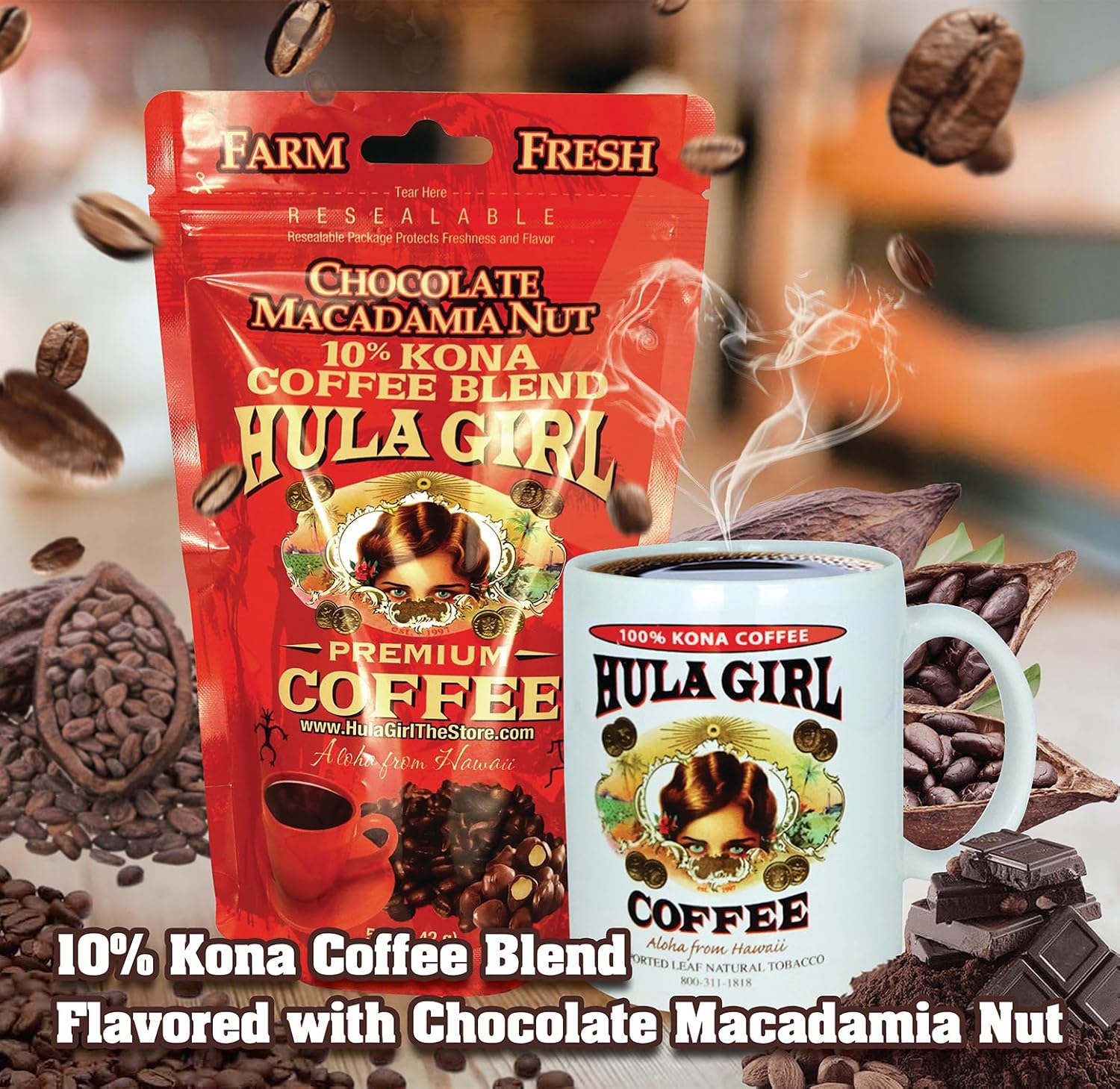 Hula Girl 10% Kona Ground Coffee, Grown in Hawaii, Hand Picked, Sun Dried, Fresh Roasted and Packed in Hawaii for 30 years, 7 Ounce