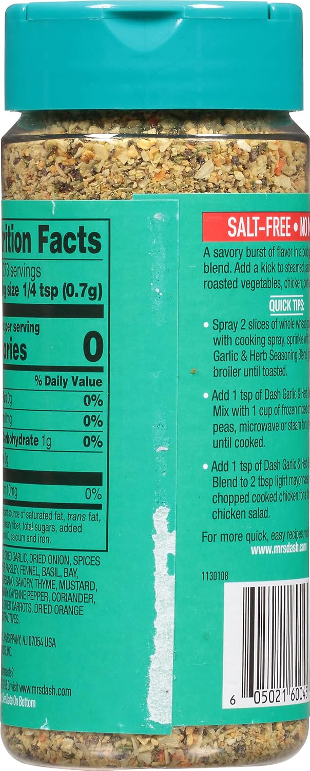 Dash Salt-Free Seasoning Blend, Garlic & Herb, 6.75 Ounce