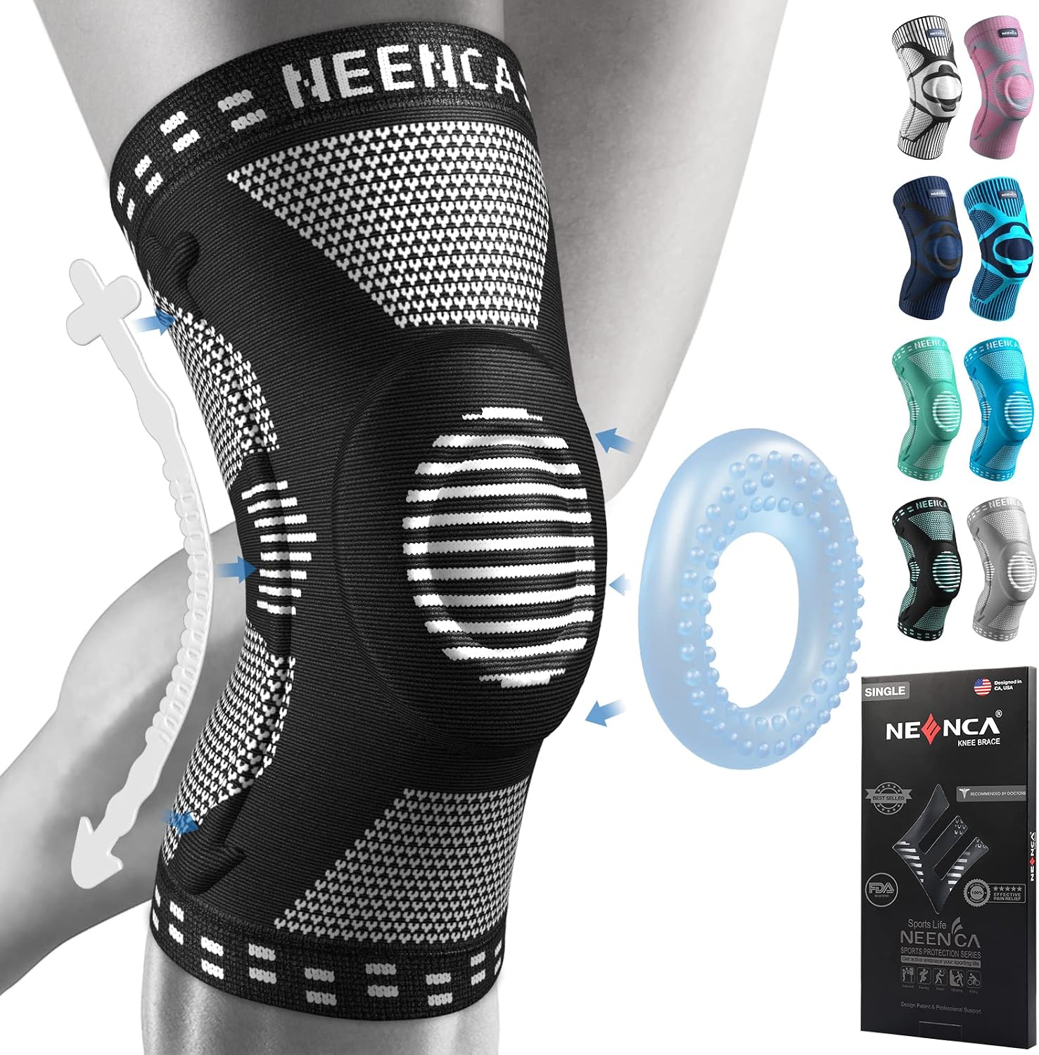 NEENCA Knee Braces for Knee Pain Relief, Compression Knee Sleeves with Patella Gel Pad & Side Stabilizers, Knee Support for Weightlifting, Running