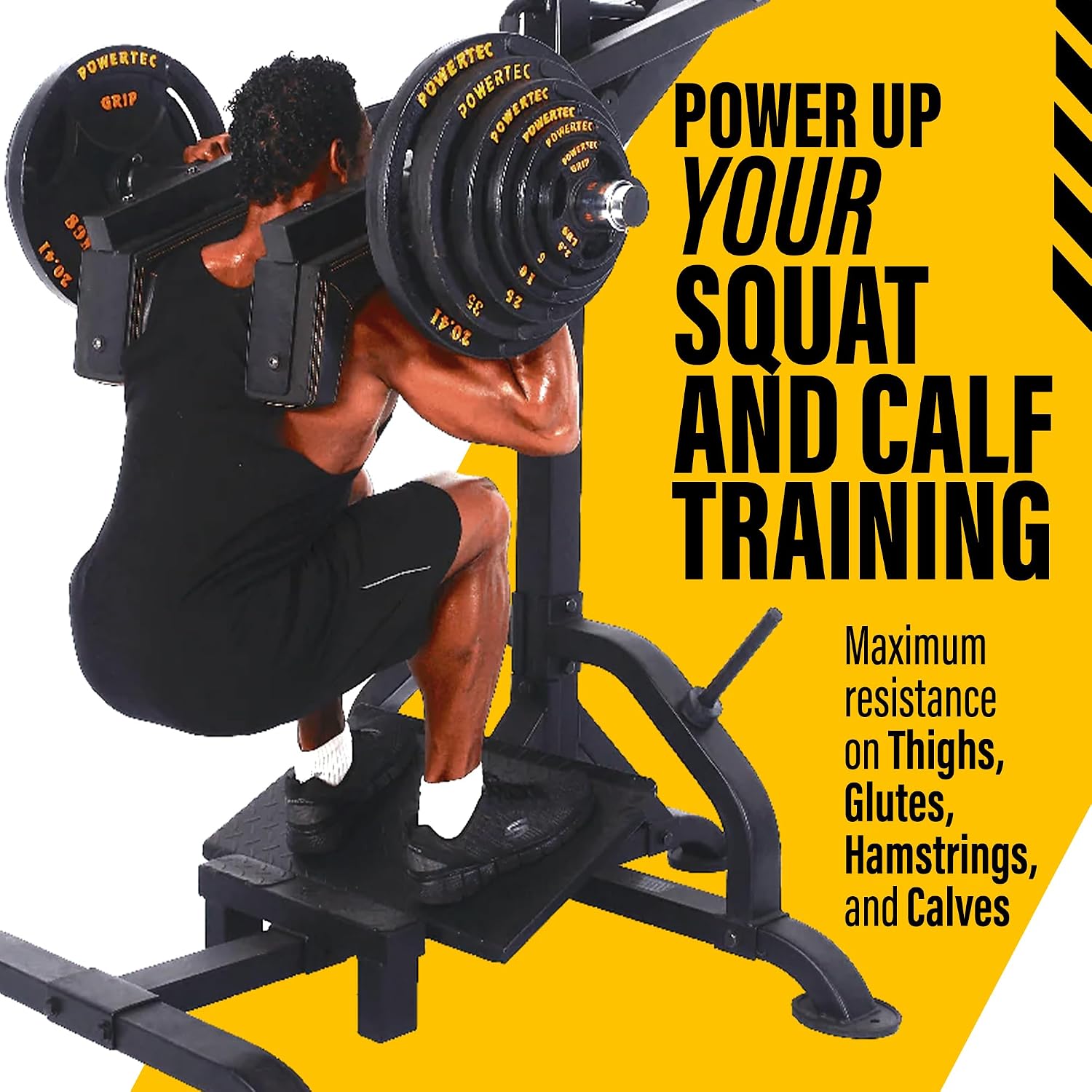 Powertec Fitness Levergym Calf Raise and Squat Machine, Black, 58” x 55” x 61.6”