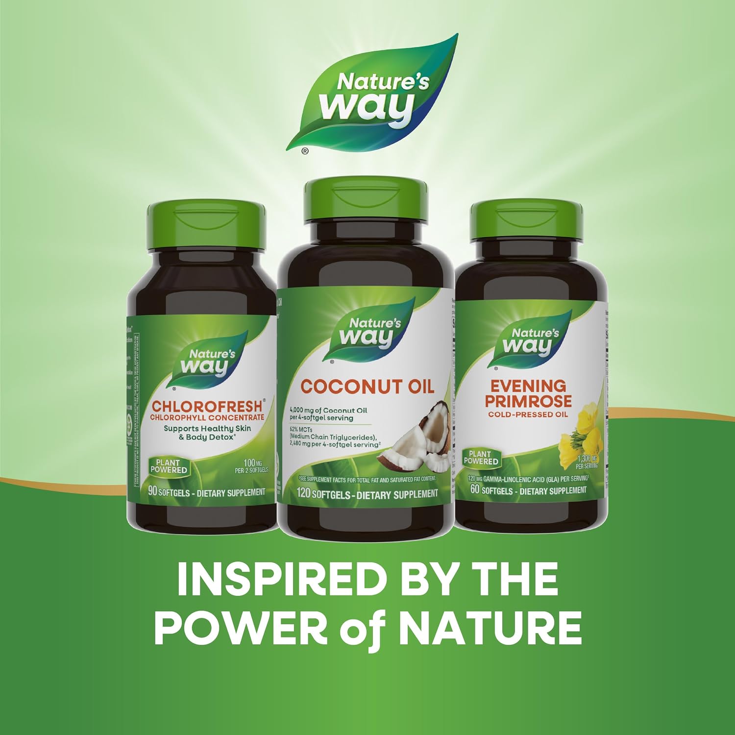 Nature's Way Coconut Oil Softgels, 4, 000 mg Coconut Oil per Serving, 120 ct | 62% MCTs(1), Hexane-Free, Gluten-Free