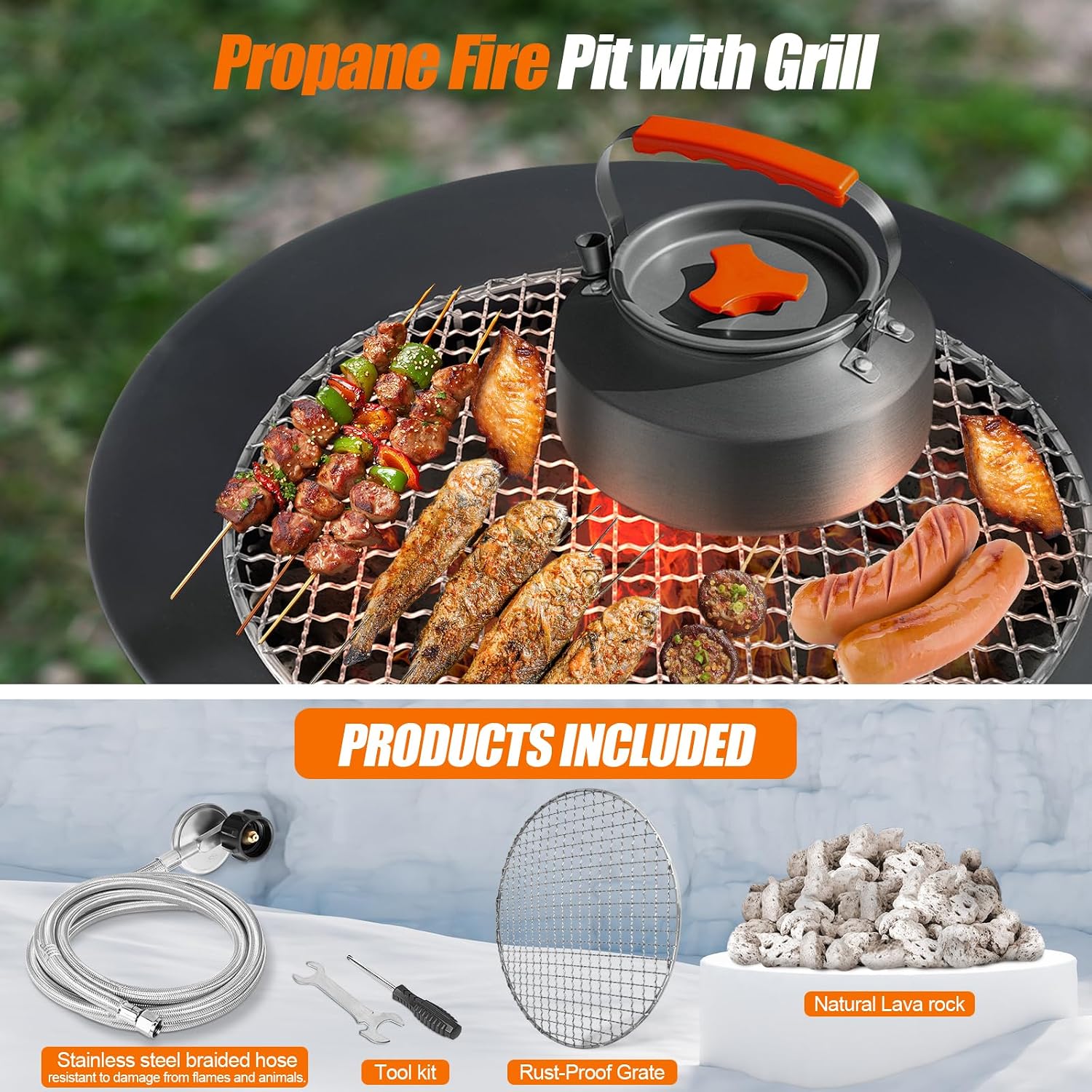 GasBRUH Outdoor Portable Propane Fire Pit, 19-Inch,60,000 BTU with Cover&Carry Kit,Camping Propane Fire Pits,Gas Firebowl,Portable Gas Fire Pit for Outside Patio,Backyard,Camping,RV,Deck,Tailgating