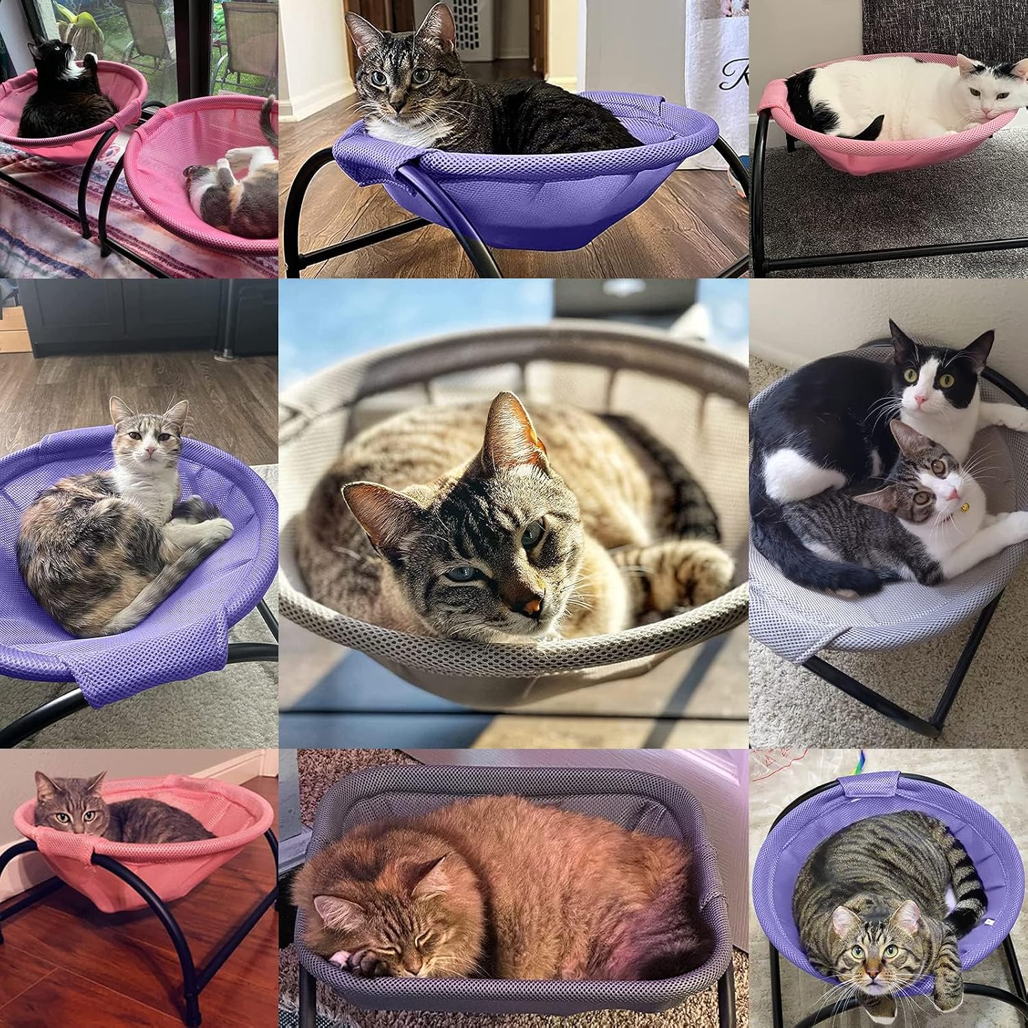 JUNSPOW Cat Bed Sleeping Cat Hammock, 16.9in x 16.9in x 9.5in, Grey