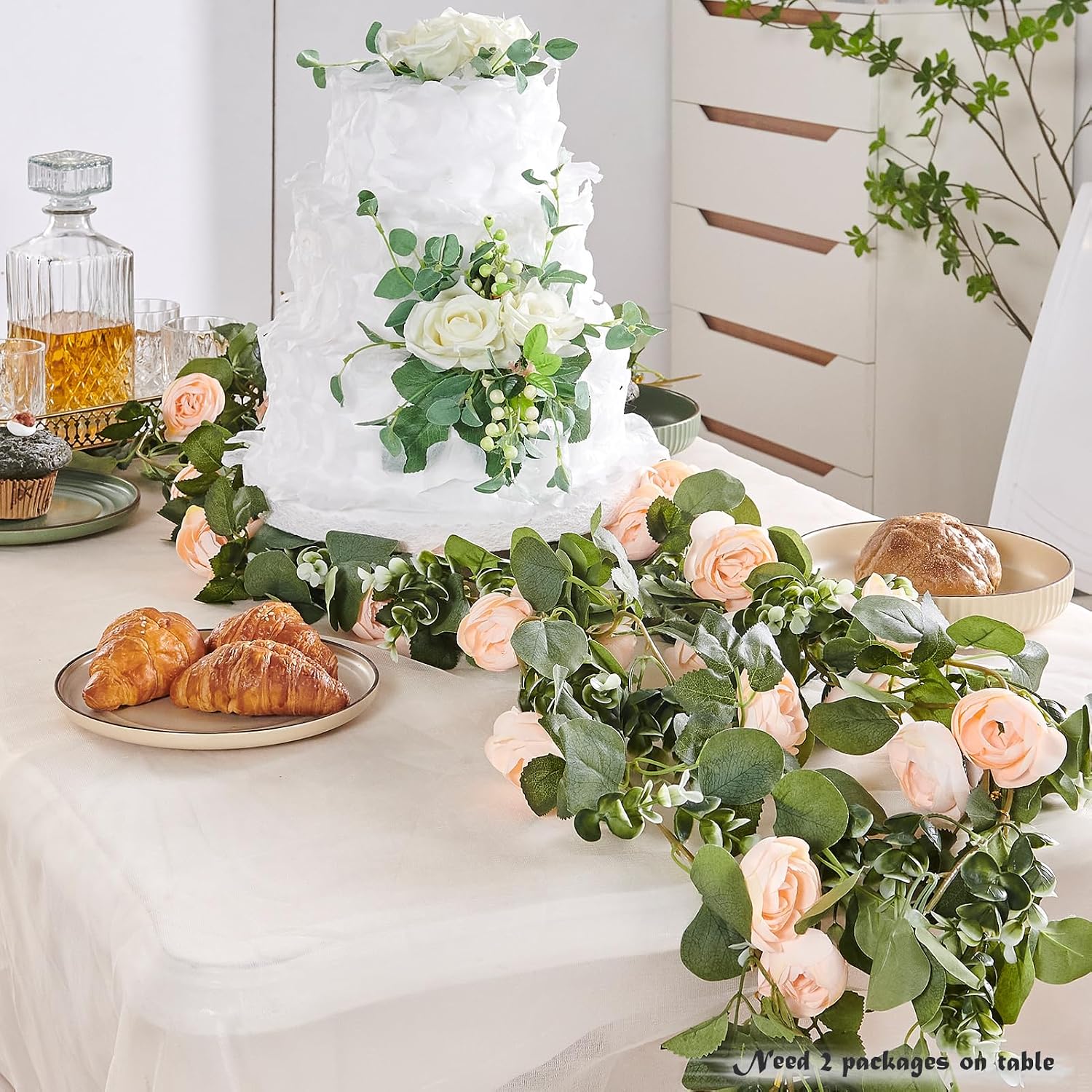 8Pcs x 8.2FT Artificial Flower Garland Floral Rose Vine Decor, Pink Flower