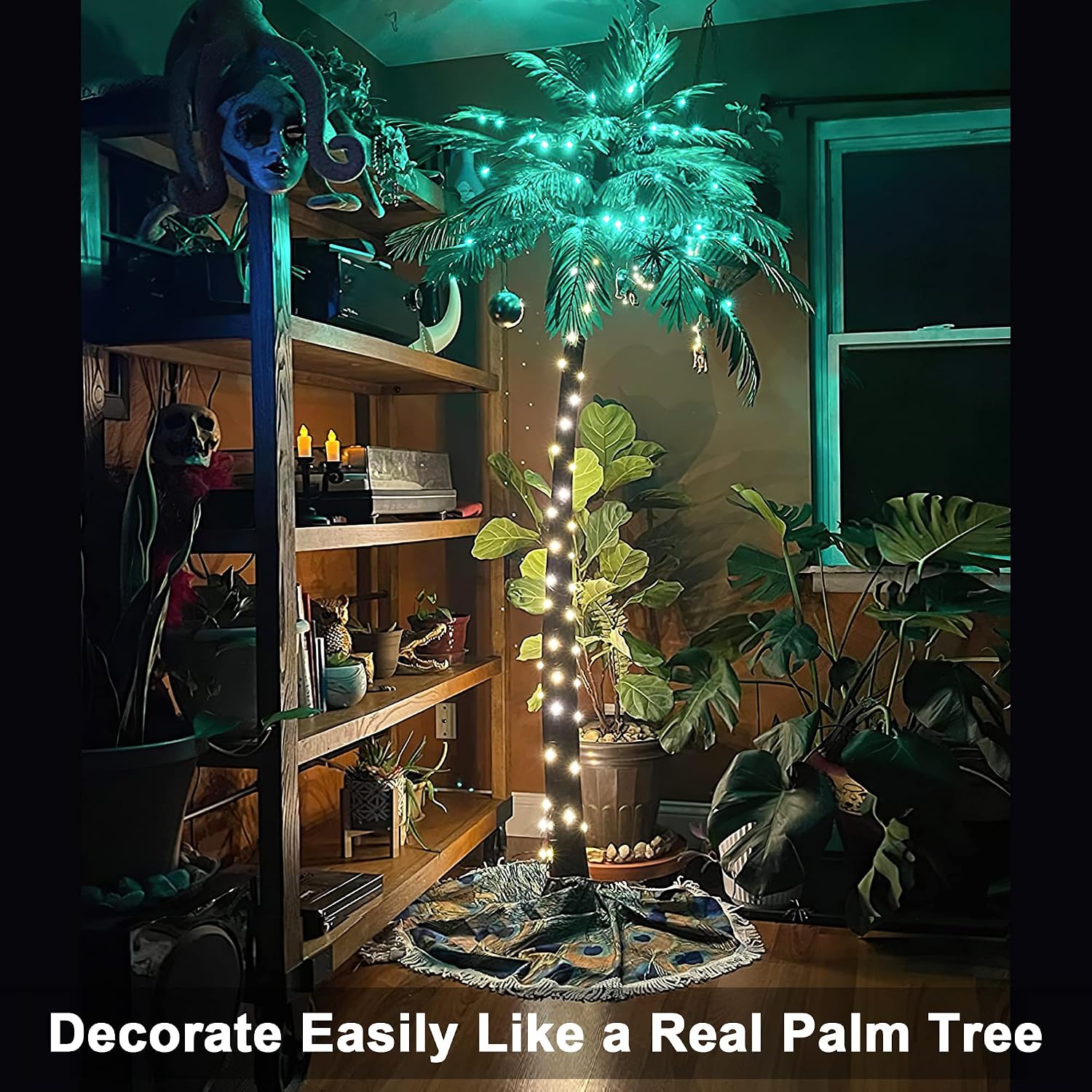 Lightshare 7 Feet Palm Tree 152LED Lights Artificial Fake Tree Decoration for Tiki Bar Outside Patio Porch Pool Christmas Nativity