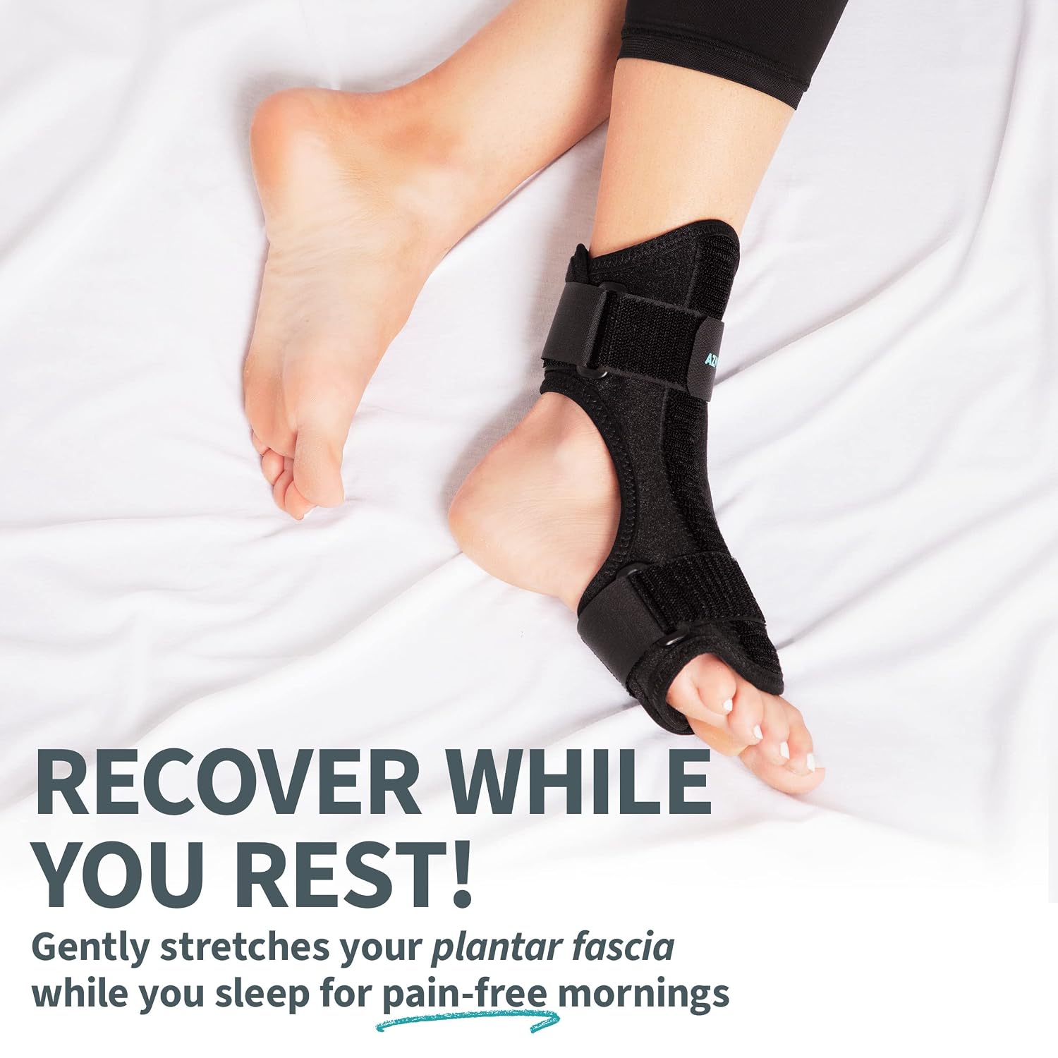 AZMED Plantar Fasciitis Night Splint & Support, Adjustable Orthotic Foot Drop Brace for Achilles Tendonitis and Heel Spur Relief, Black