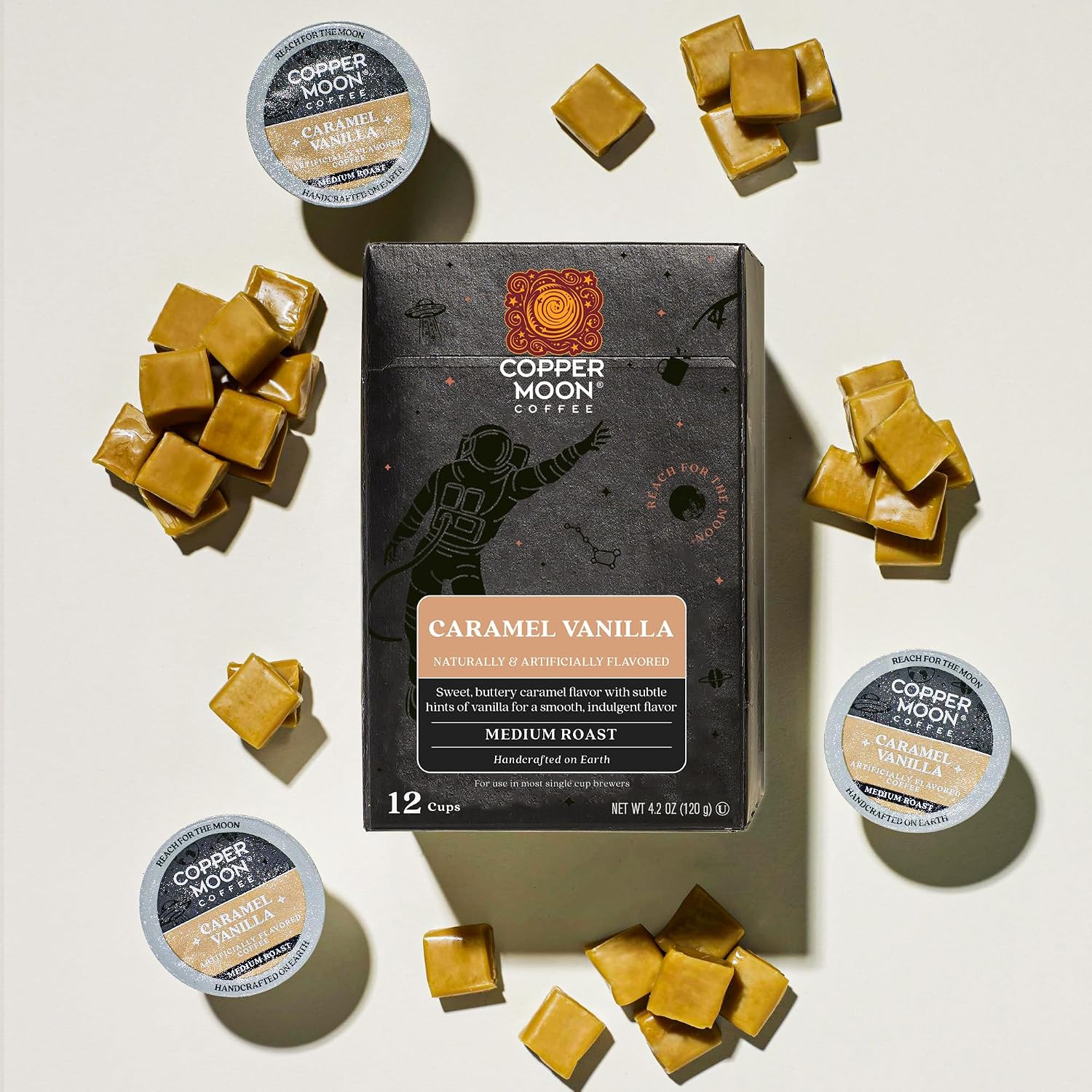 Copper Moon K-Cup Coffee Pods, Medium Roast, Hawaiian Hazelnut, 12 Count | 12 Count, Flavored Coffee, Vegan, Allergen Free, Non-GMO, Kosher, Small Batch Roasted, Compatible with Keurig K Cup Brewers