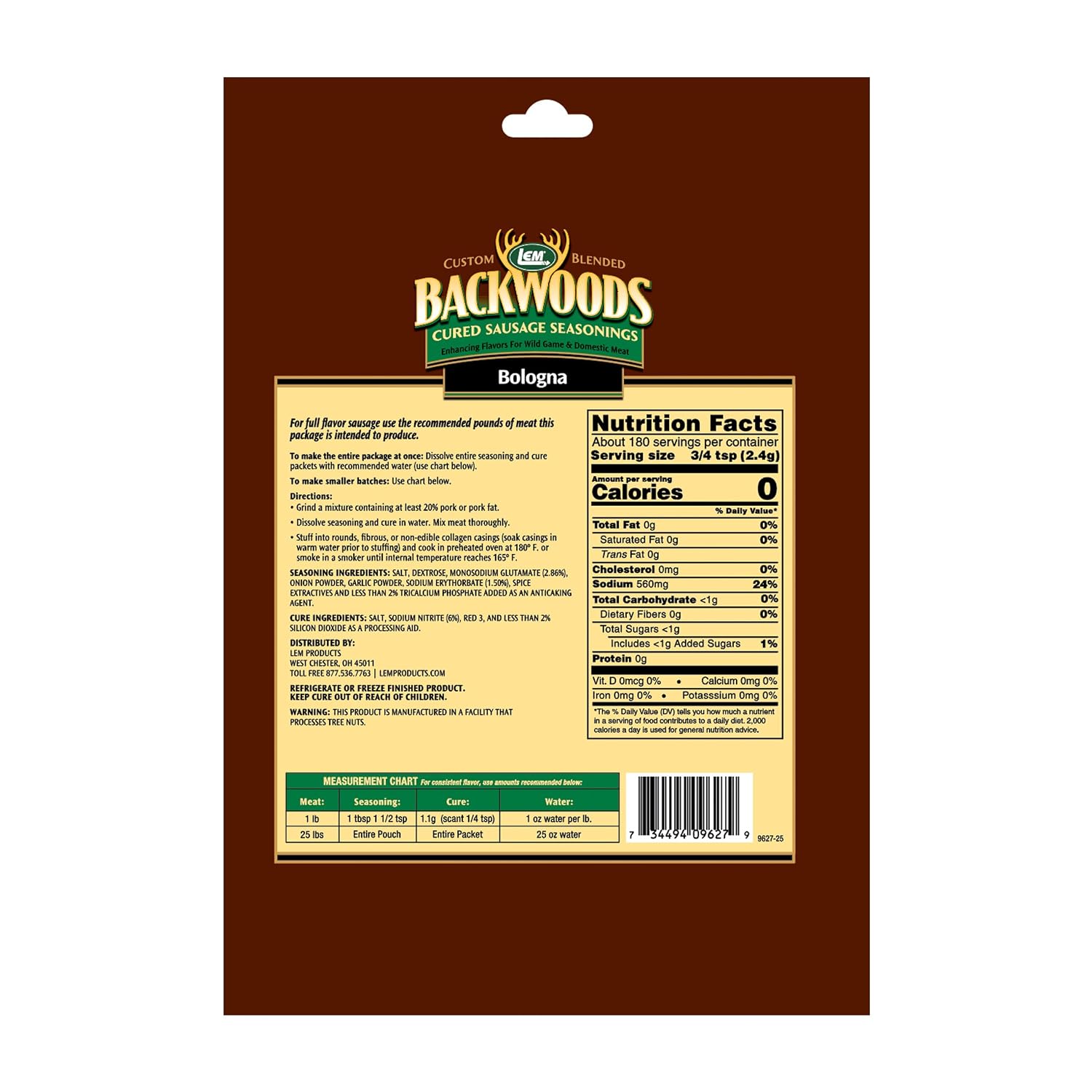 LEM Backwoods Cured Sausage Seasoning with Cure Packet, Jalapeno Summer Sausage